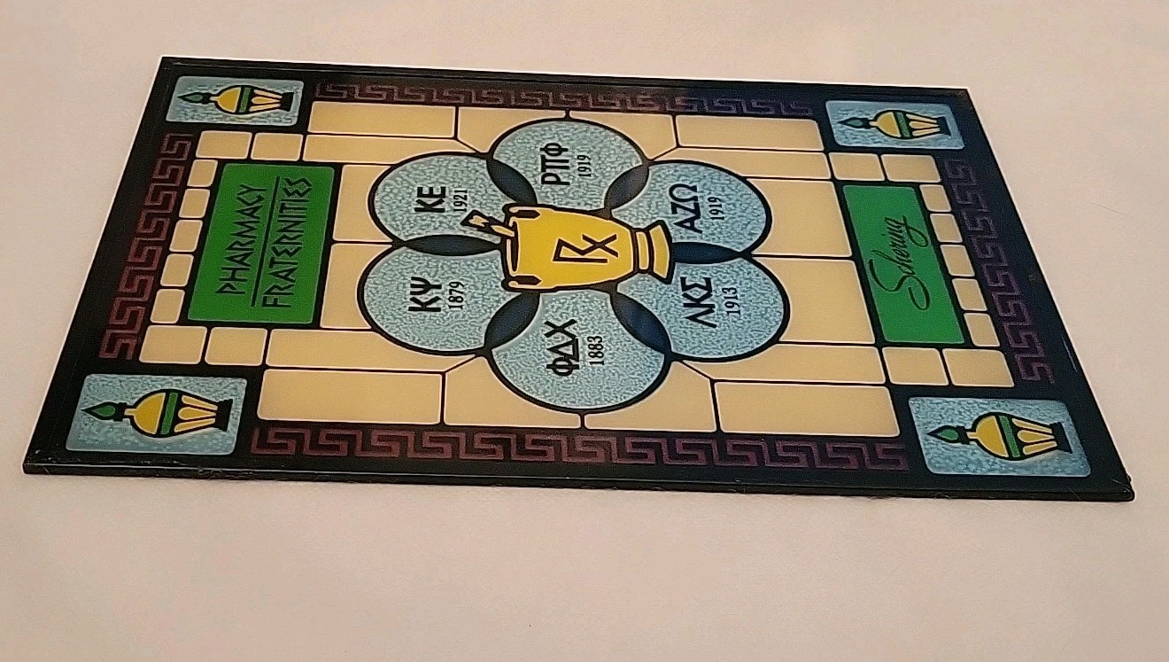 Vtg Pharmacy Stained Glass Style Window Advertising Schering Pharmacy 9x6x1/4”