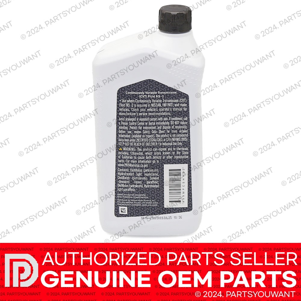 GENUINE Nissan NS2 CVT Continuously Variable Transmission Fluid 999MP-CSHNS2 5QT