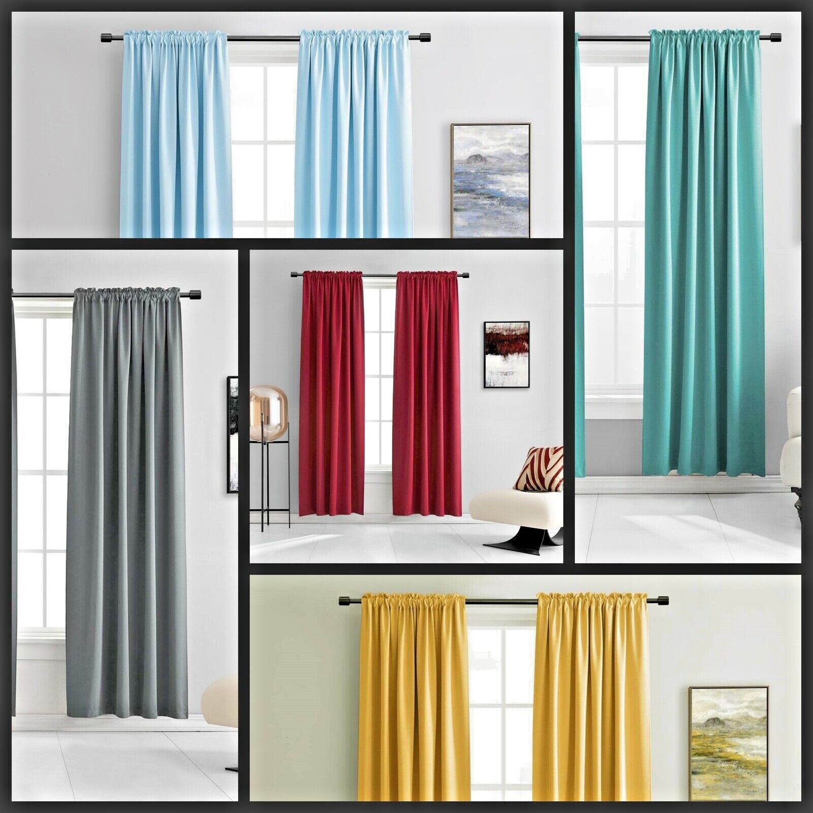 Set Window Curtain Faux Silk Rod Pocket Drape Solid Mix & Match Solid Color MR2
