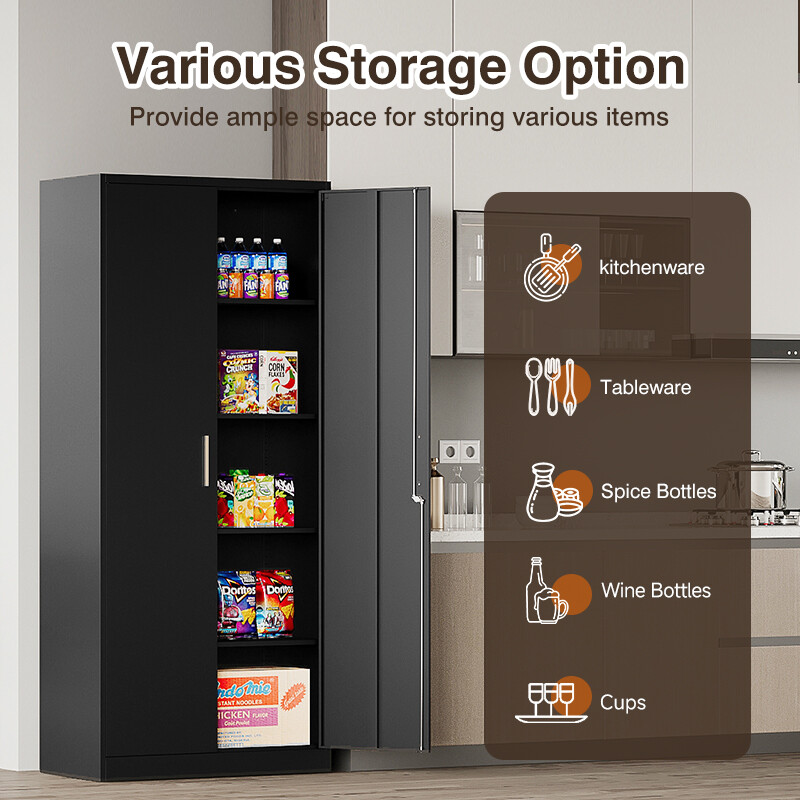 71" Metal Storage Cabinet with long handle and adjustable shelves,Lock for Home