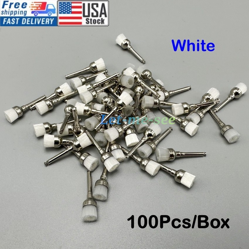 100Pcs/Pack Dental White Nylon Bowl Polishing Polisher Prophy Brushes Flat