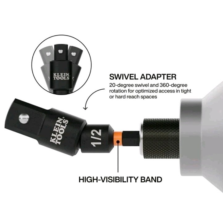 Klein Tools 65813SW Swivel Impact Driver Socket Adapter 3 Piece Set •NEW•