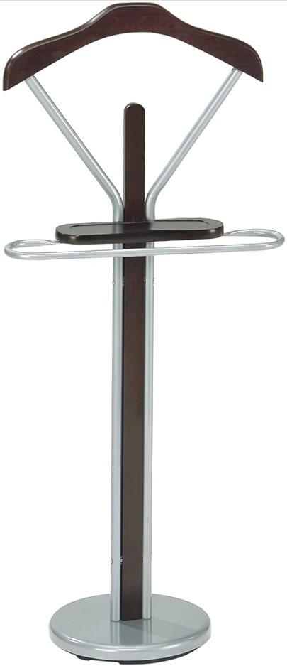 Kings Brand Silver / Walnut Finish Wood & Metal Suit Valet Rack Stand Organizer