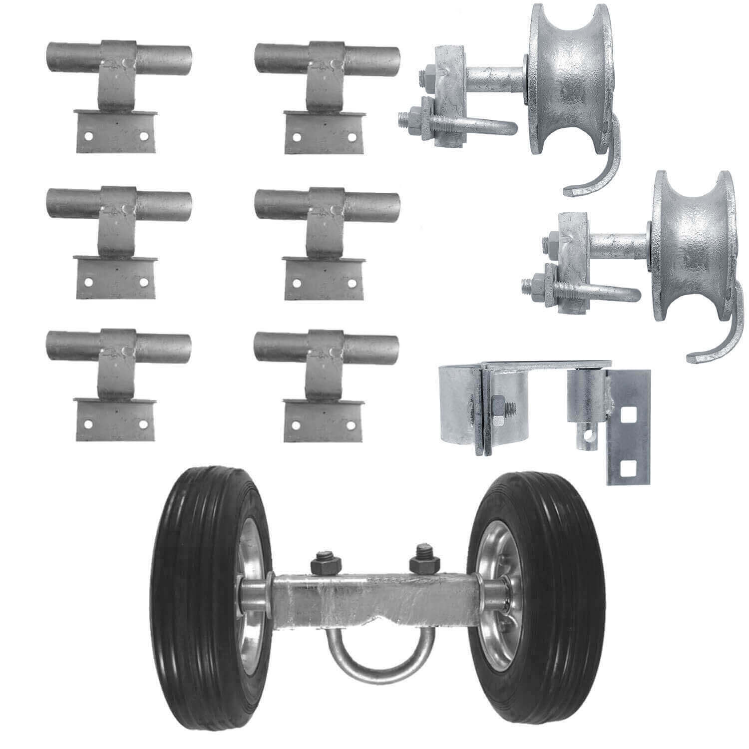 6" CHAIN LINK WALL MOUNTED ROLLING GATE HARDWARE KIT: Heavy Duty Galvanized