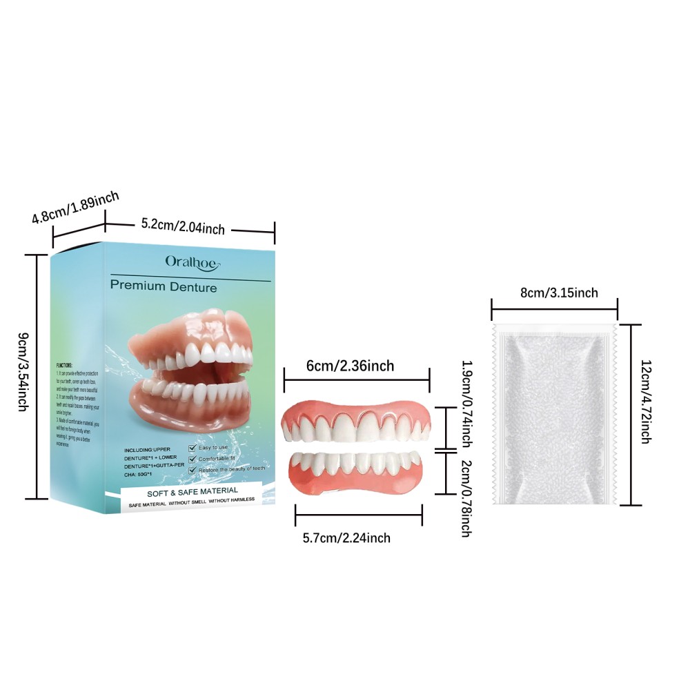 Flexible Silicone Premium Denture - Full Set Top Bottom Teeth For Men And Women