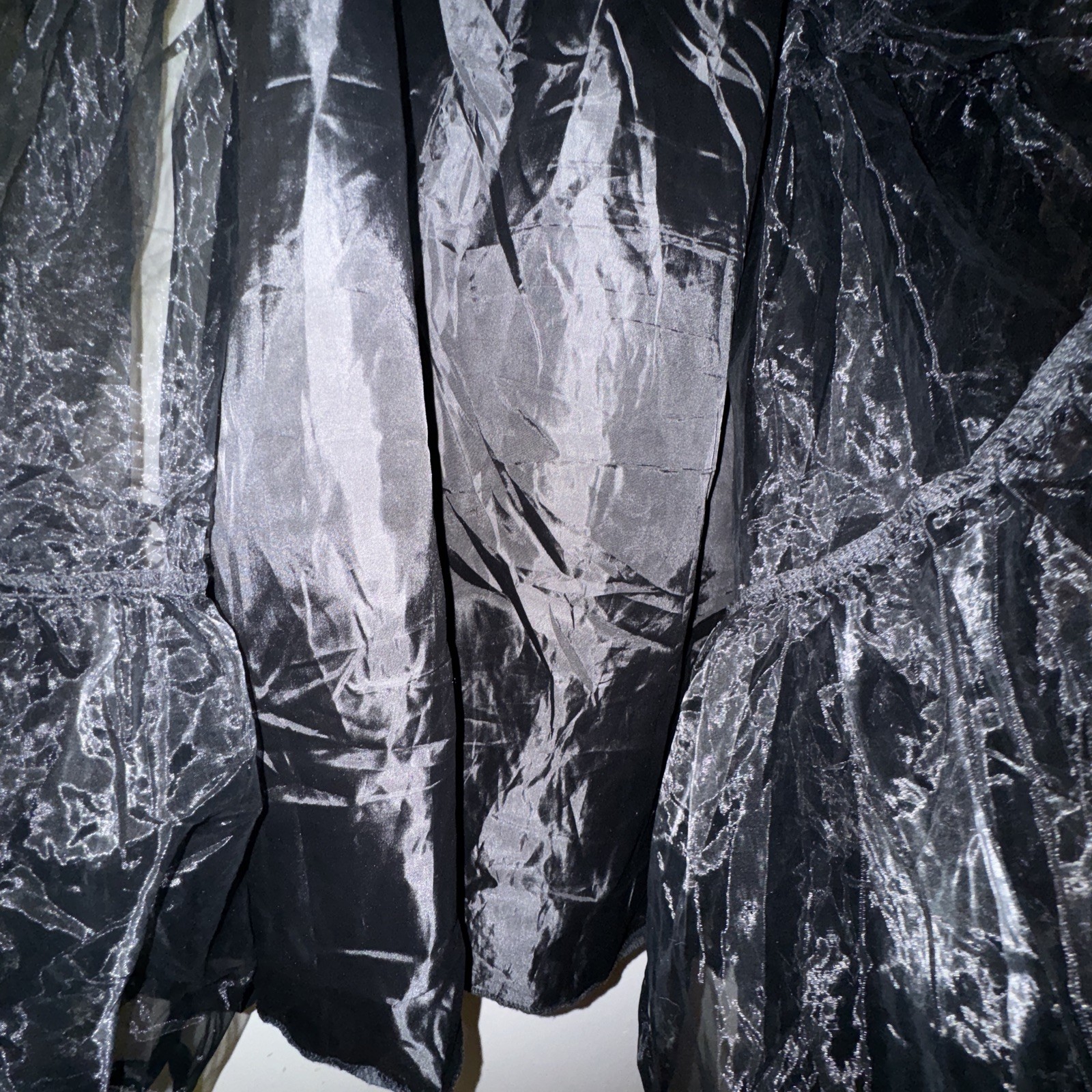 Petticoat Underslip Tiered Sheer Satin Trim Black Whimsy Goth Witchy Women’s XL