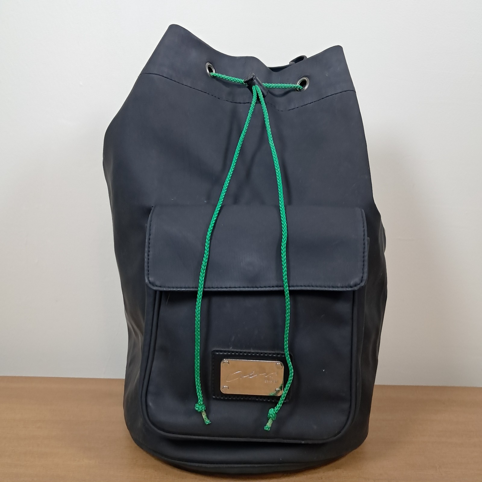 Vintage 80's Colors by Benetton Drawstring Shoulder Bag Black Green Adjustable