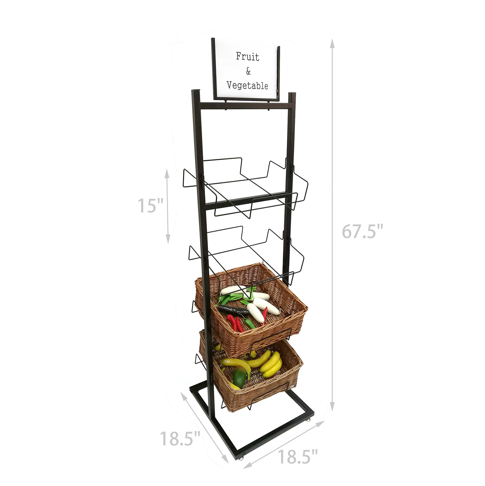 4 Tier Basket Stand Wicker Basket Bakery Rack Produce Stand Food Rack Fruit