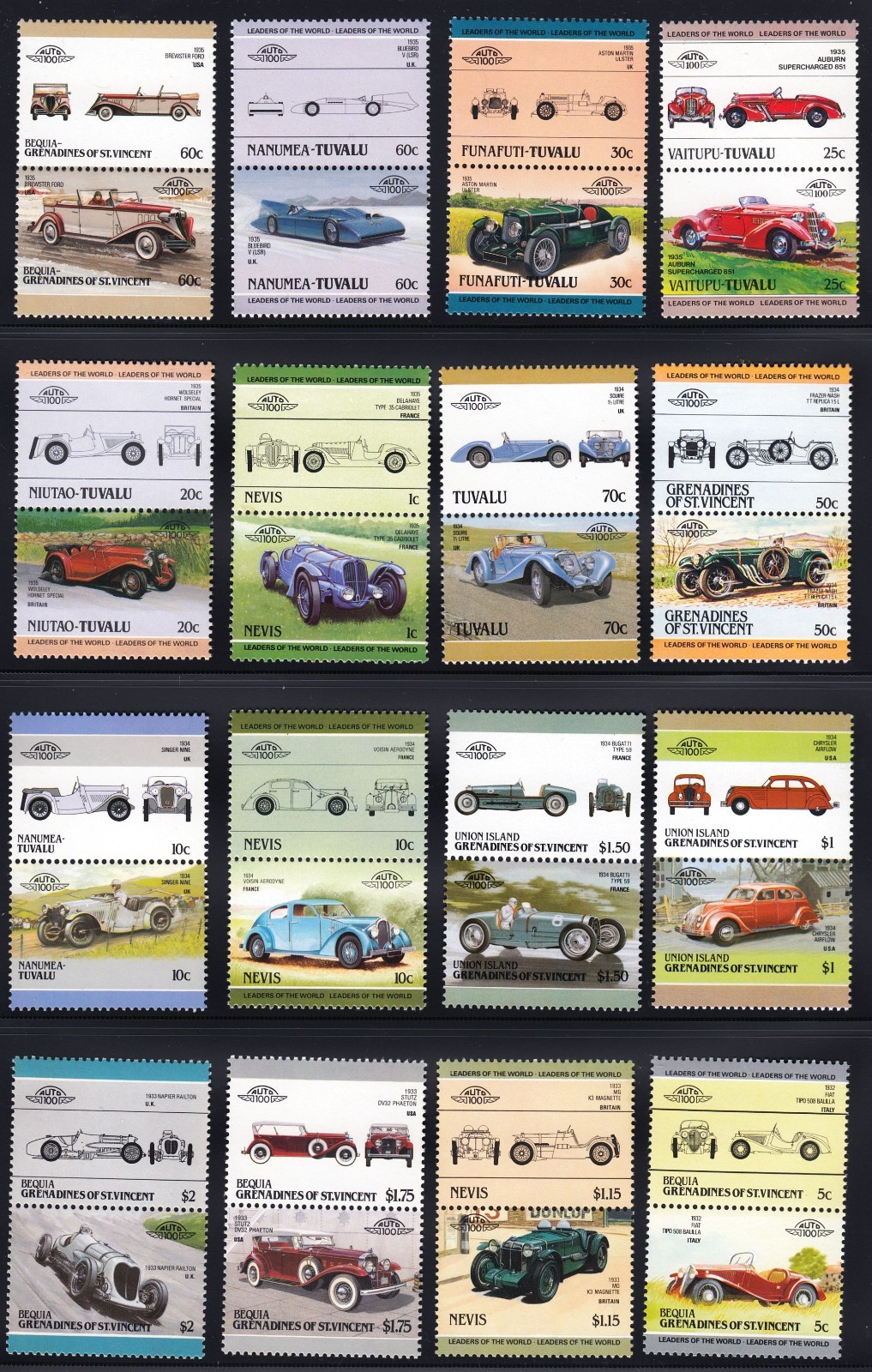 500 DIFFERENT CARS Auto 100 Leaders of the World MNH Mint Car Stamp Collection