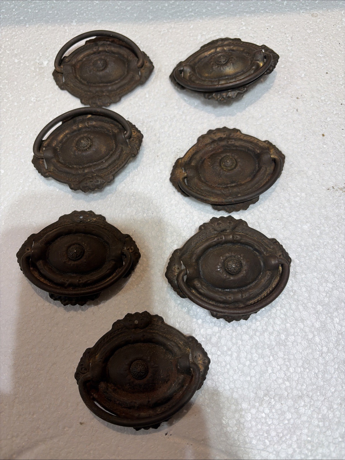 7 Vintage Metal Drop Pulls From Old Desk Ornate    (storage4)