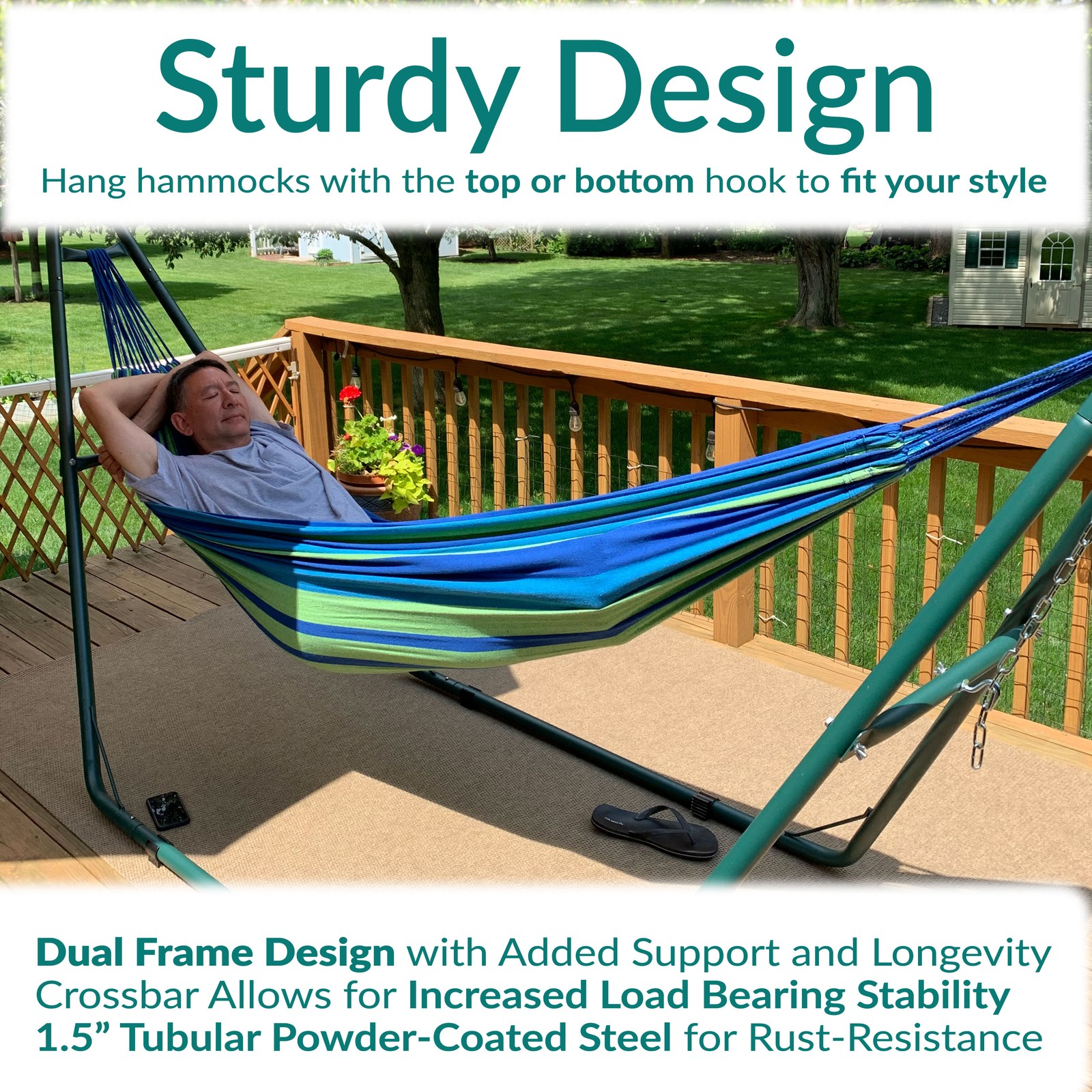 Powder-Coated Steel Universal Hammock Stand - Green - 124 in by Sunnydaze
