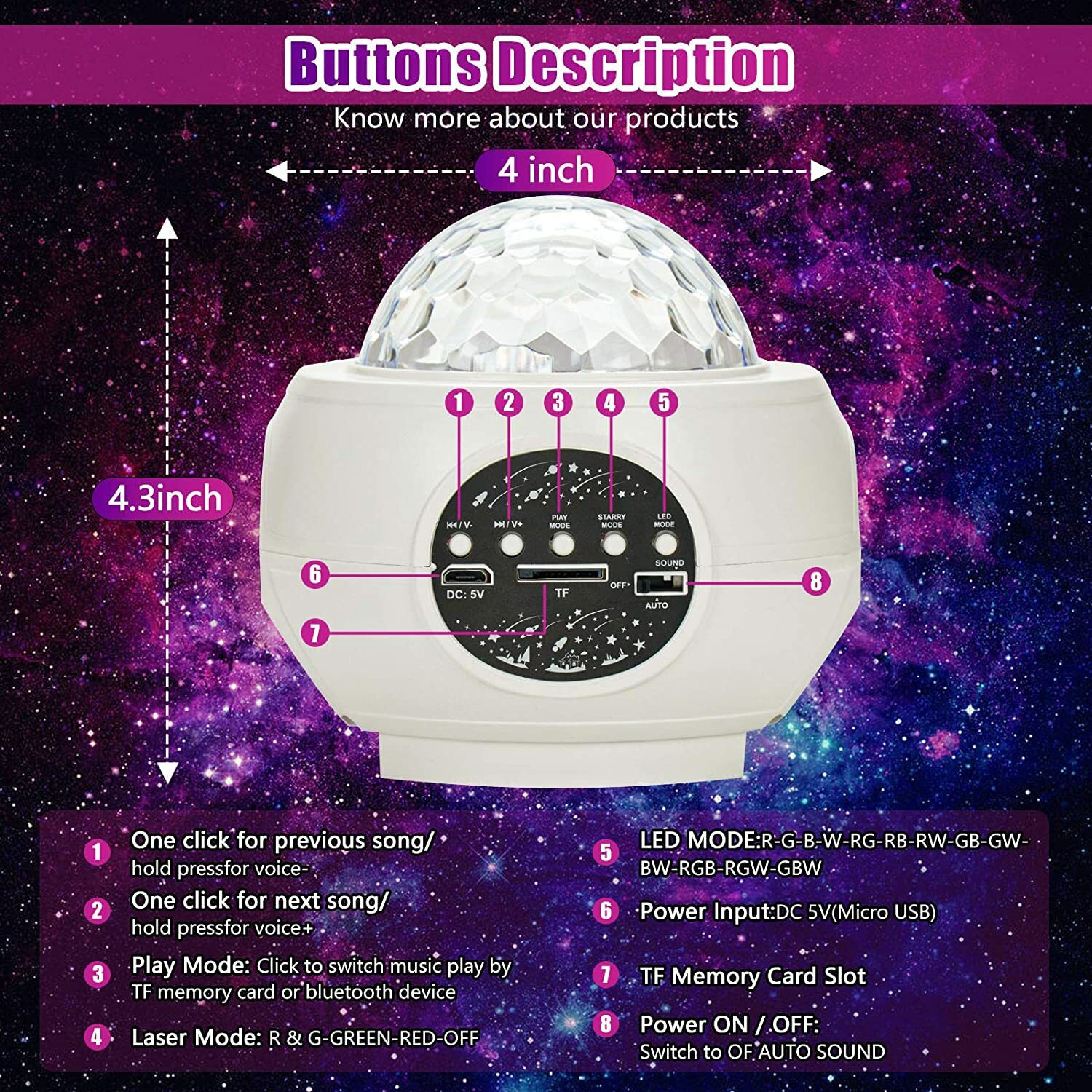 Projector Galaxy Starry Sky Night Light Ocean Star Party Speaker LED Lamp Remote