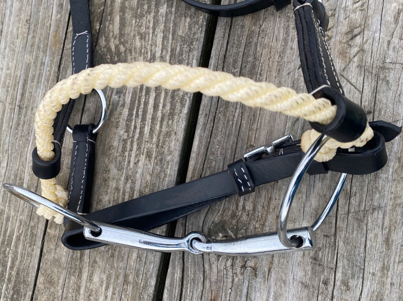 Black leather Western horse training half breed side pull Amish made USA