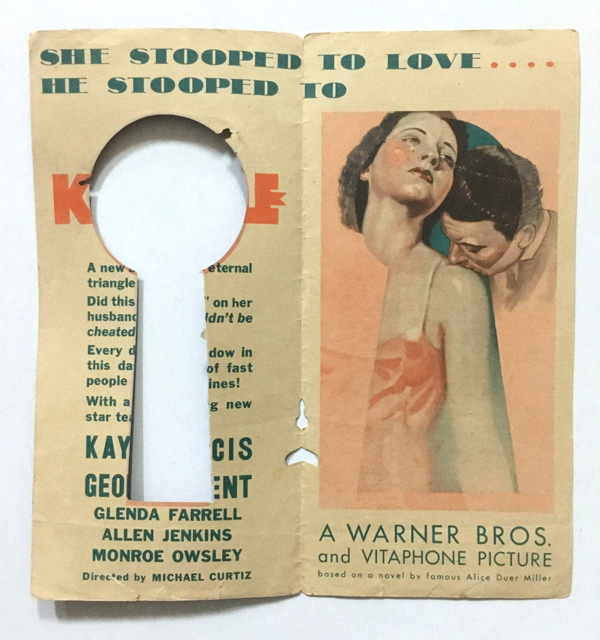 1933 Hollywood Movie Herald THE KEYHOLE. Kay Francis George Brent- India release