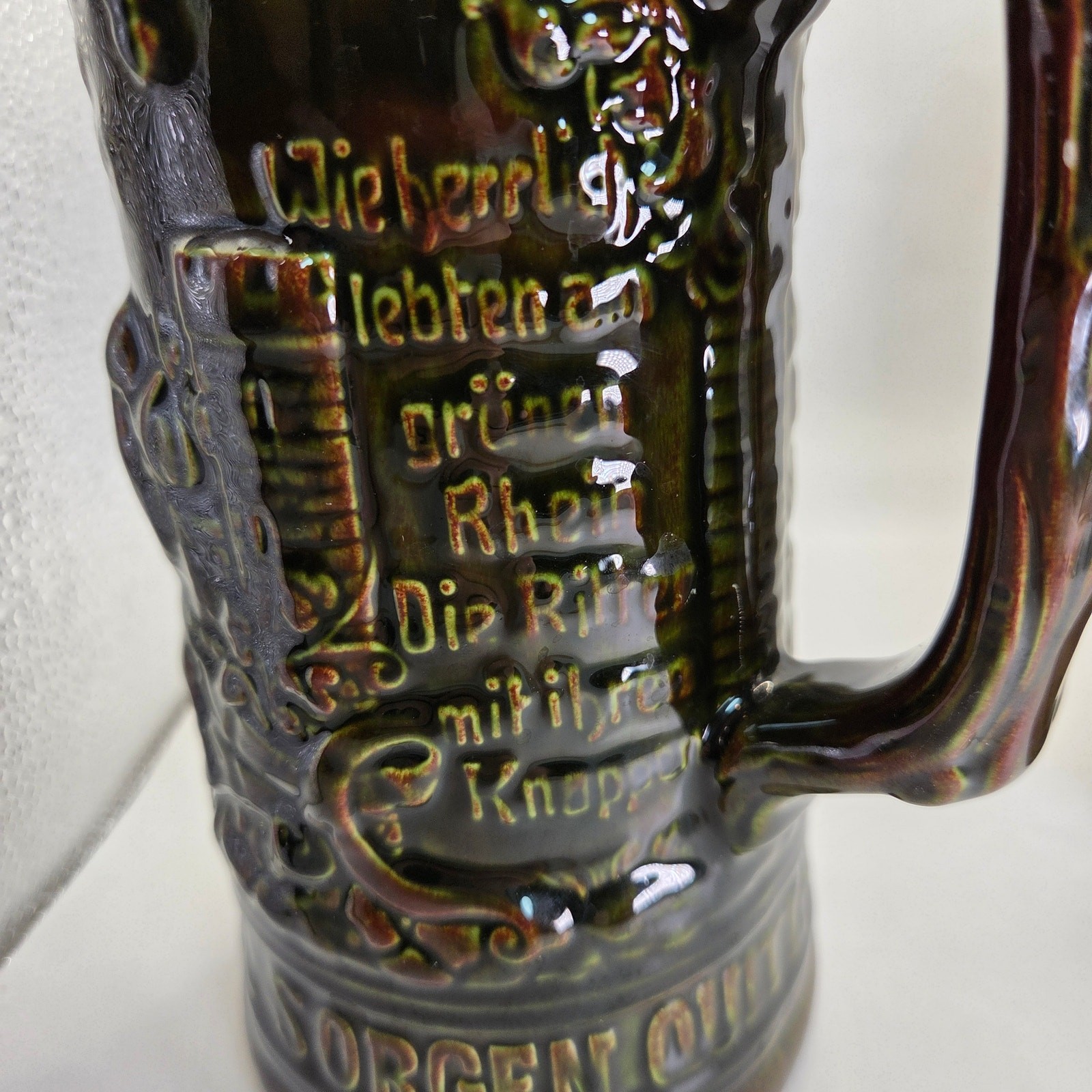 Vintage German Style Beer Steins Pair Signed “Sam :)” 8.5” Brown Glaze