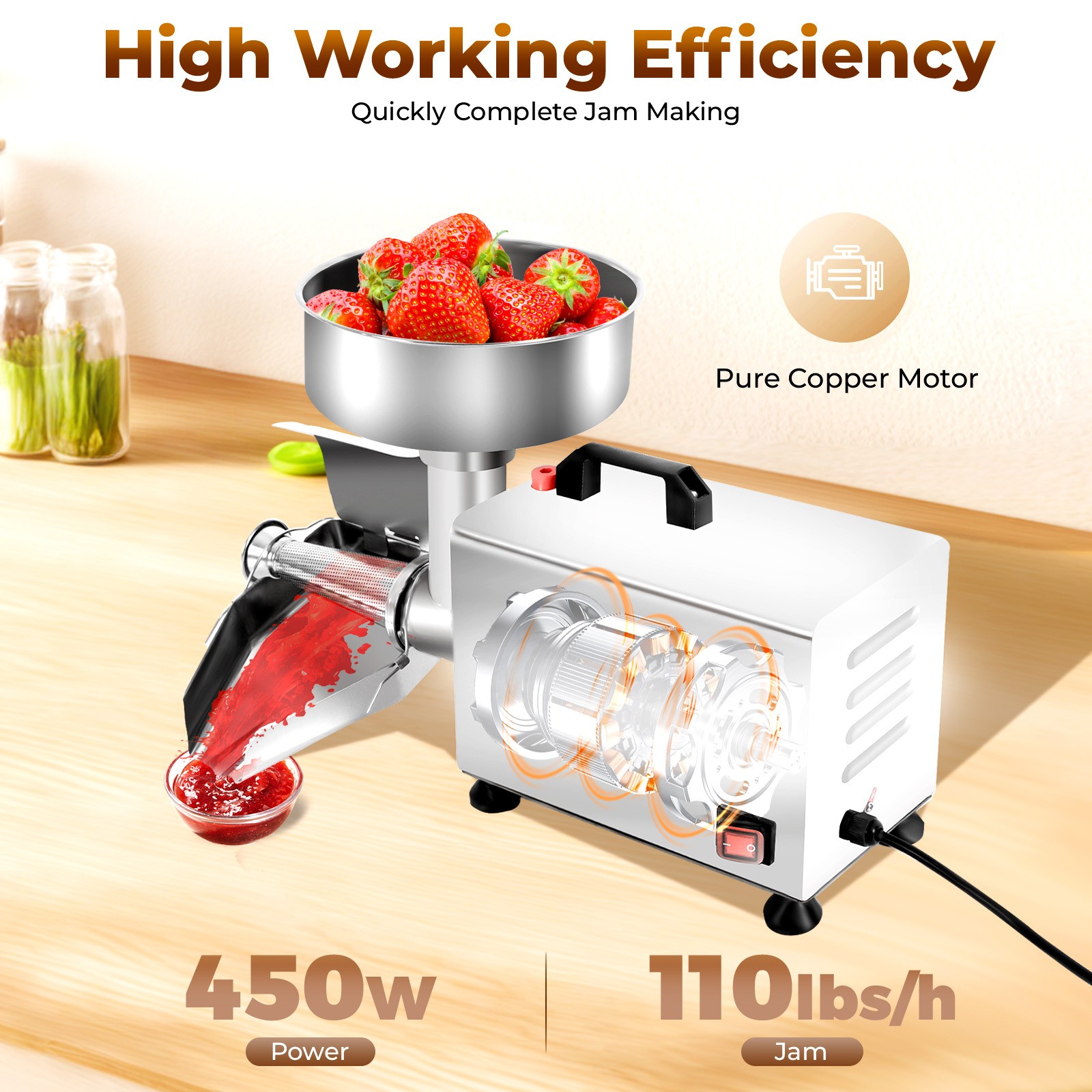 110V Electric Tomato Strainer, 450W Stainless Steel Tomato Press and Strainer