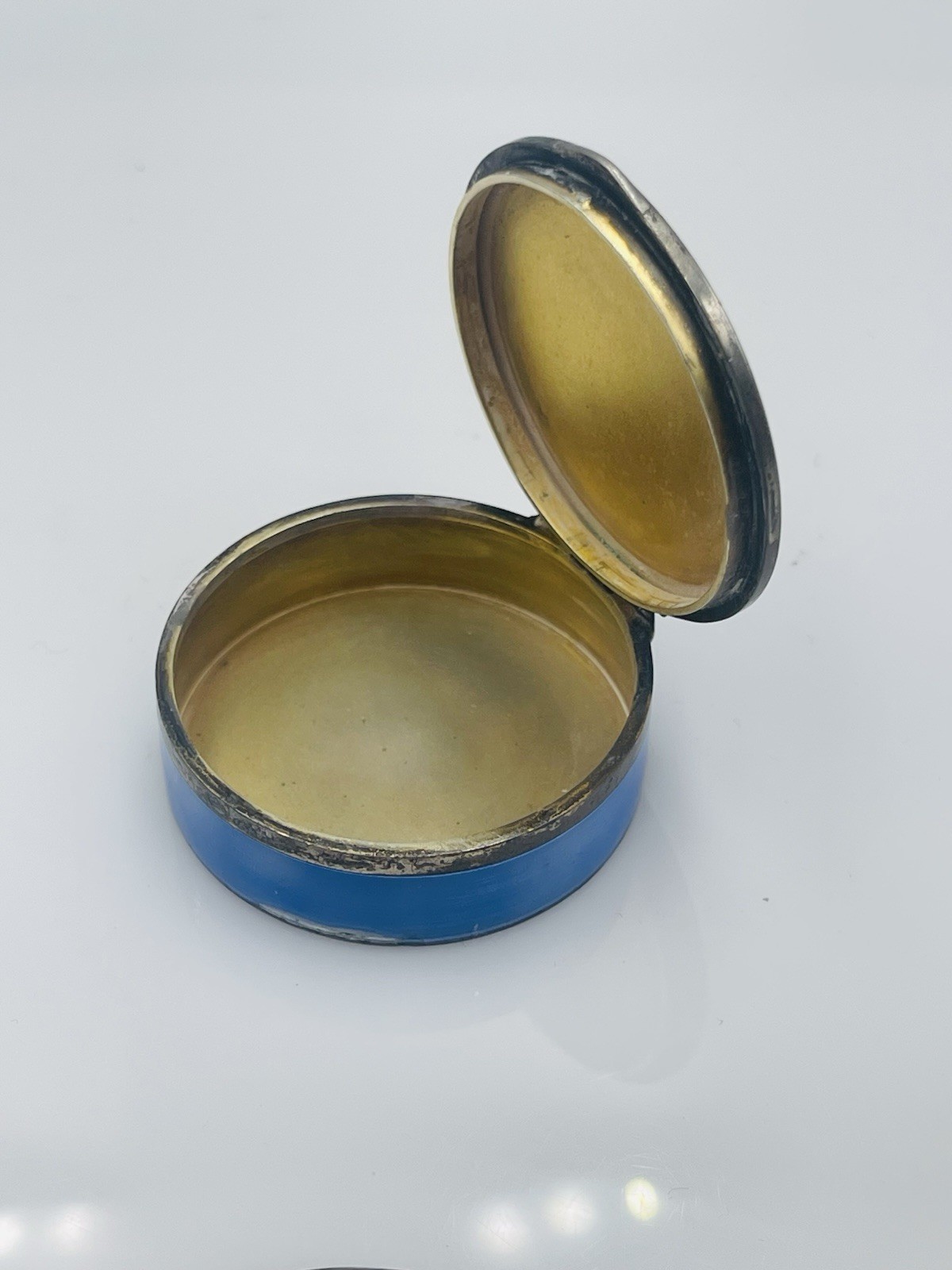 Antique 935 Sterling Silver Blue Enamel Guilloche Box