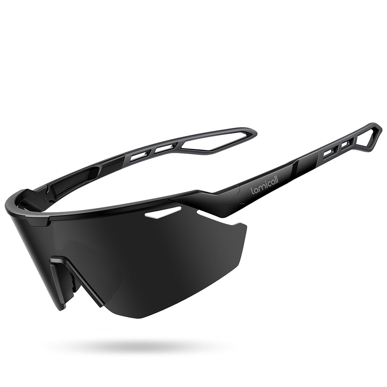 Lamicall Polarized Sports Sunglasses for Men middle, Black Frame-gray Lens