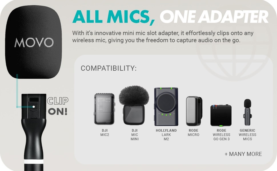 Movo WMX-HM2 Wireless Microphone Handle Handheld Interview Grip with Mic Holder