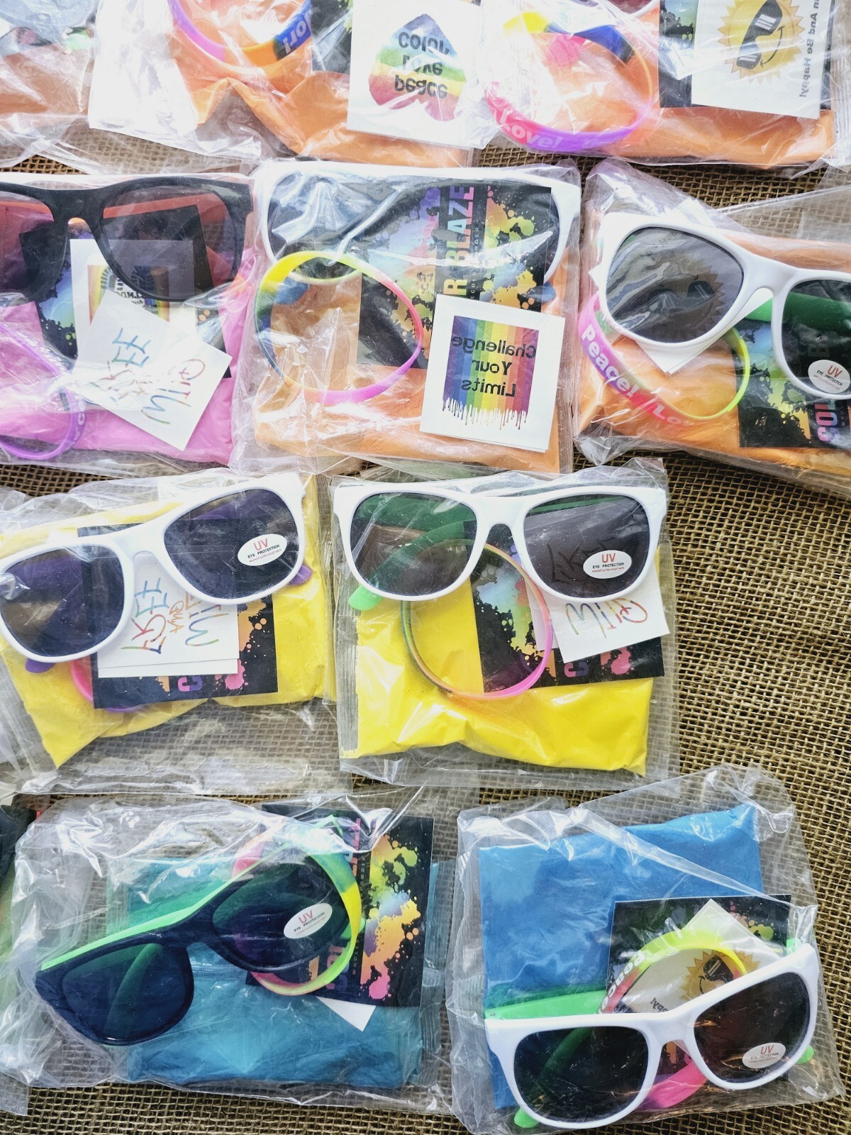 17 Color Blaze Holi Party Kits Color Powders. Sunglasses, Bracelet & Tatoo...