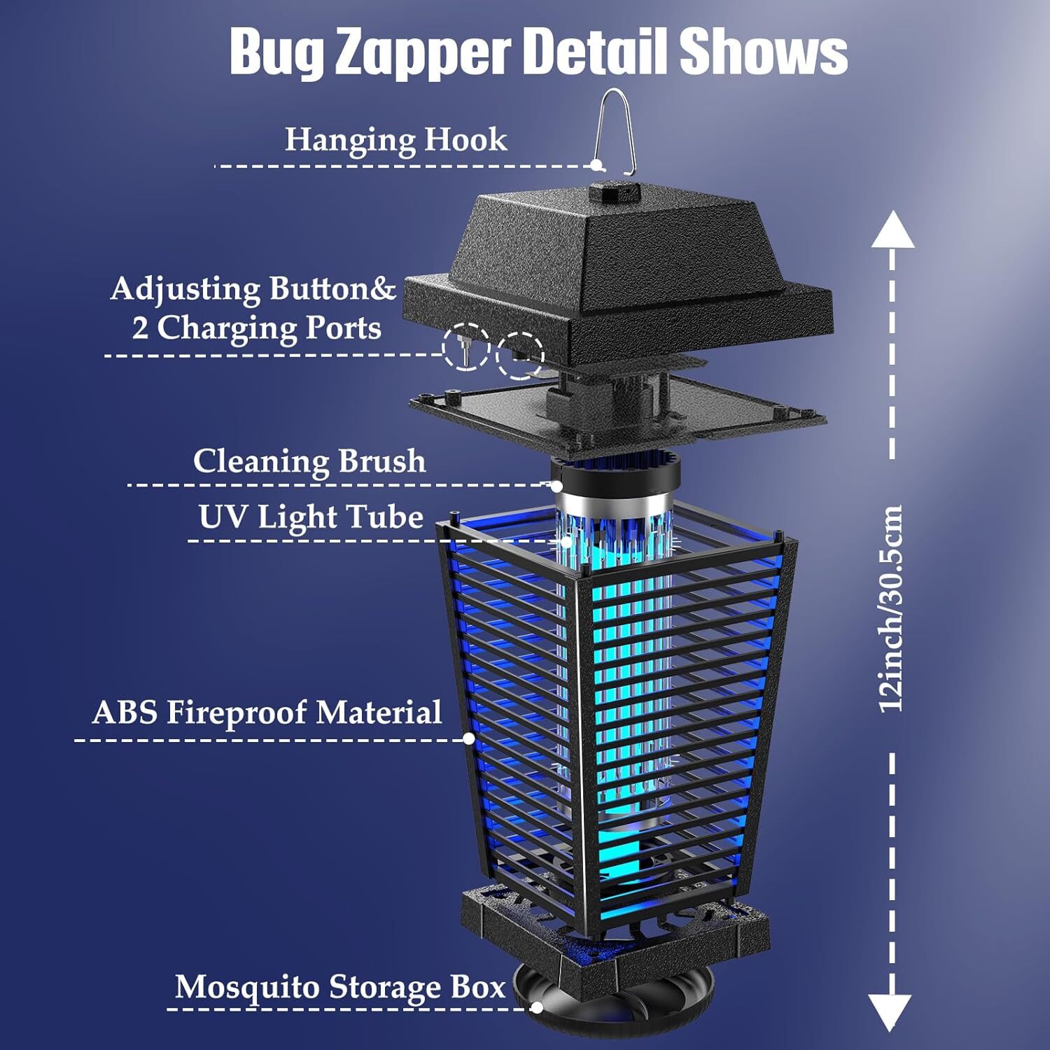 4500V Solar Bug Zapper – Outdoor/Indoor Mosquito Killer with UV Light & Type-C