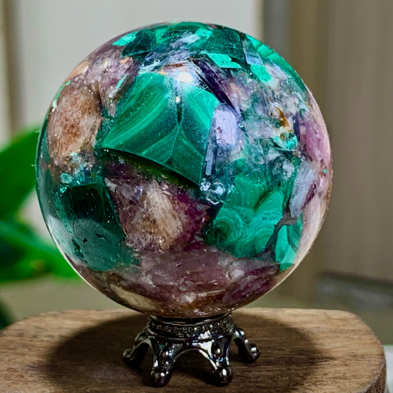 84G Newly discovered rare malachite purple mica symbiotic sphere restoration