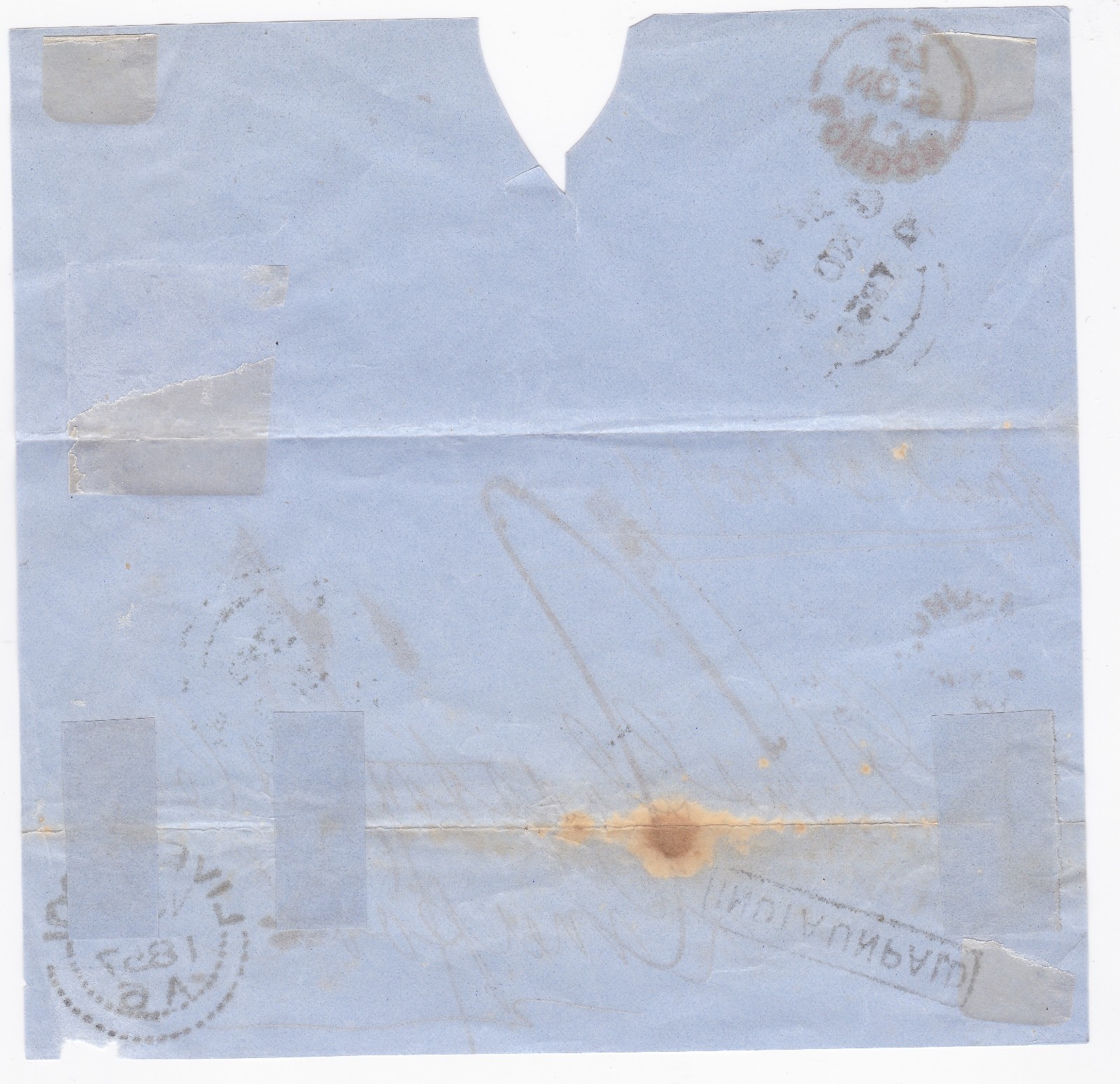 1857 MARITIME PIECE INDIA UNPAID TO GLADSTONE MERCHANT FIRM LIVERPOOL DOTTED CDS