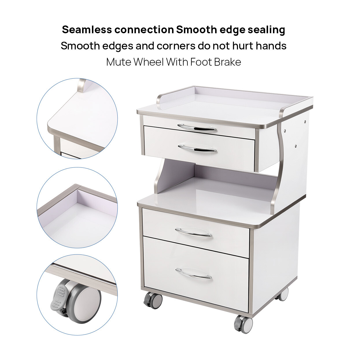 AZDENT Dental Mobile Cabinet Cart with Drawers /Tool Cart Trolley with Sockets