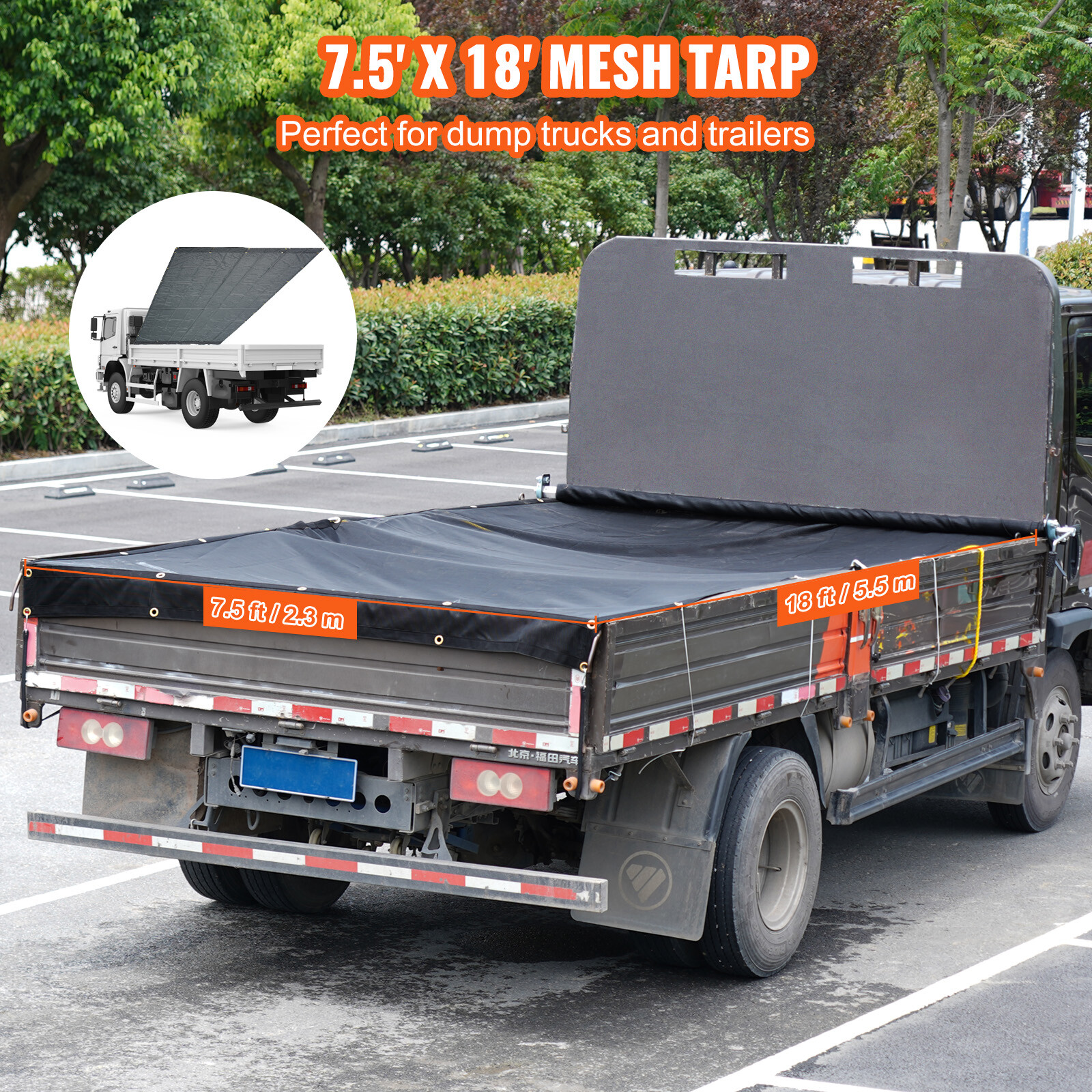 Dump Truck Tarp Mesh Tarp 7.5 x 18 ft PVC 18oz Double Pocket Trailer Shade