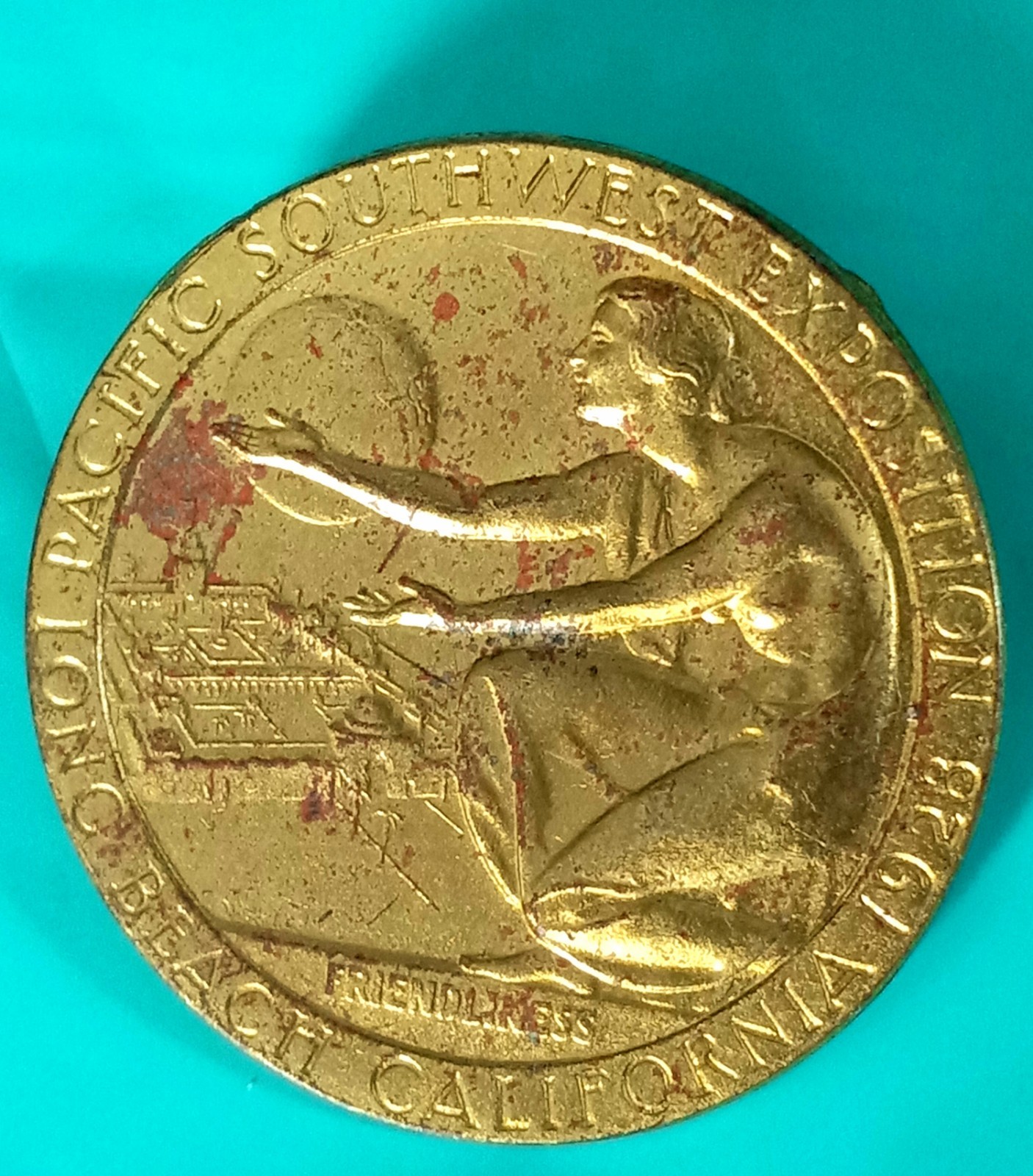 1928 Brass So-Called Dollar Pin, Pacific Southwest Exposition Long Beach, CA