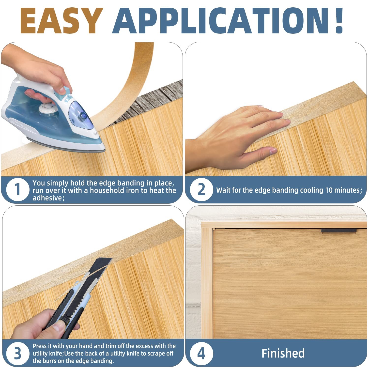 ZYJT Birch Edge Banding, 3/4 inch x 50ft roll of Veneer Edge Banding Pre-glue...