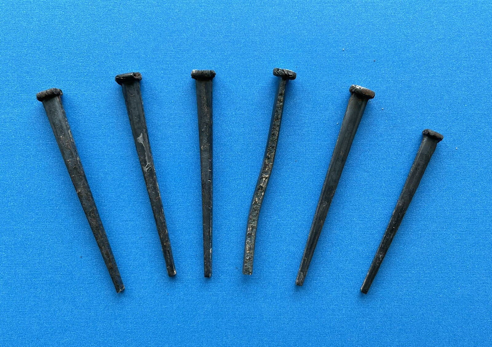 Lot Of 5 Iron Hand Cut 3” Square Head Nails Used Rusty Vintage (plus One 2.5”)