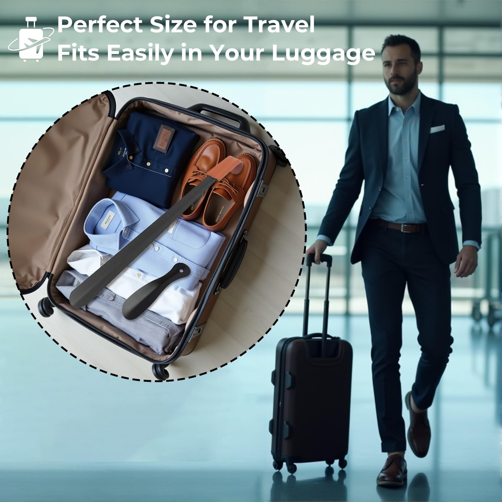 Amroicus Metal Shoe Horn Long Handle 16.5" & 7.5", 2 Pack S,L, Black