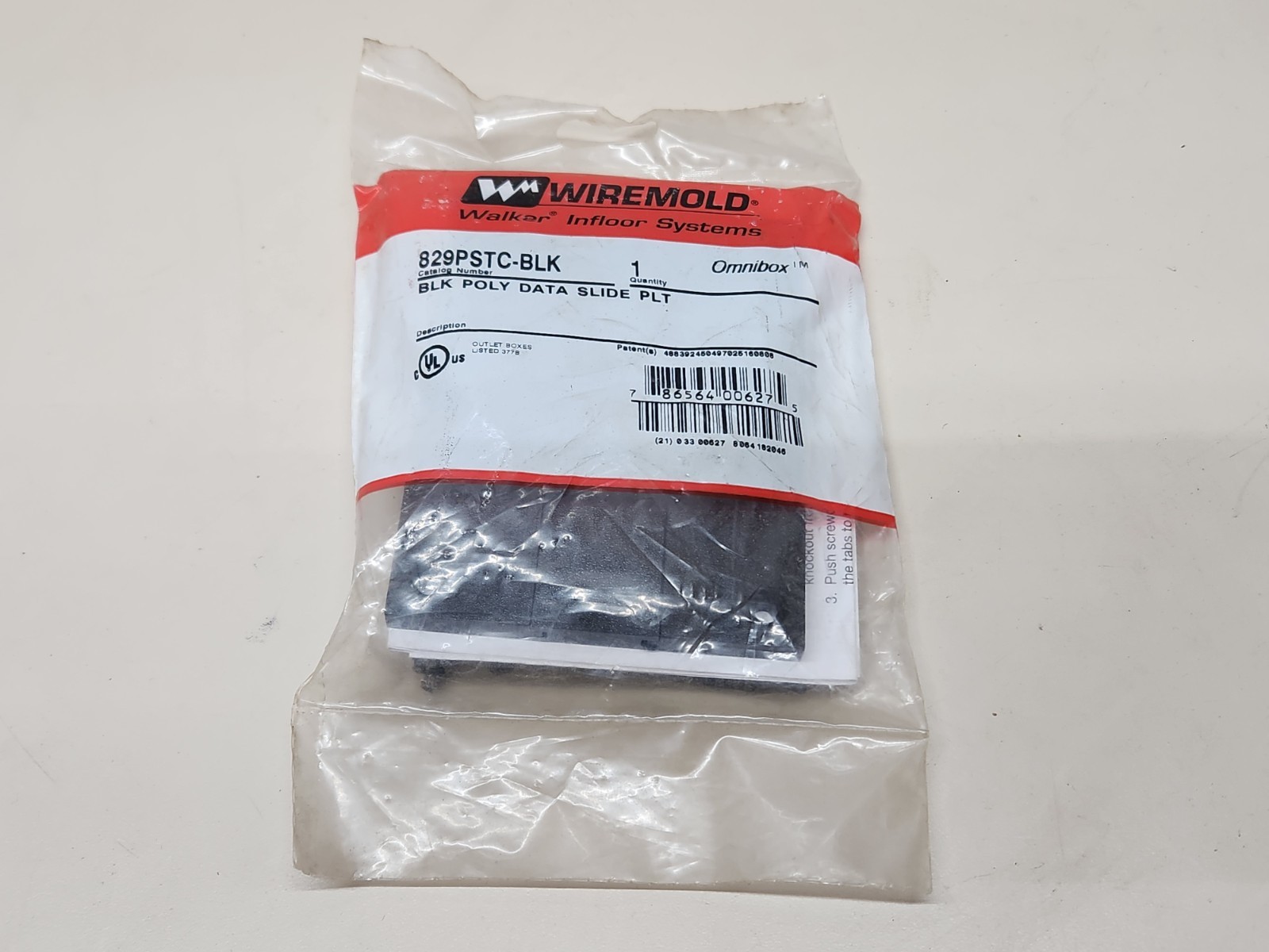 Walker Wiremold 829PSTC-BLK Poly Data Slide Plate Black ~ Brand New