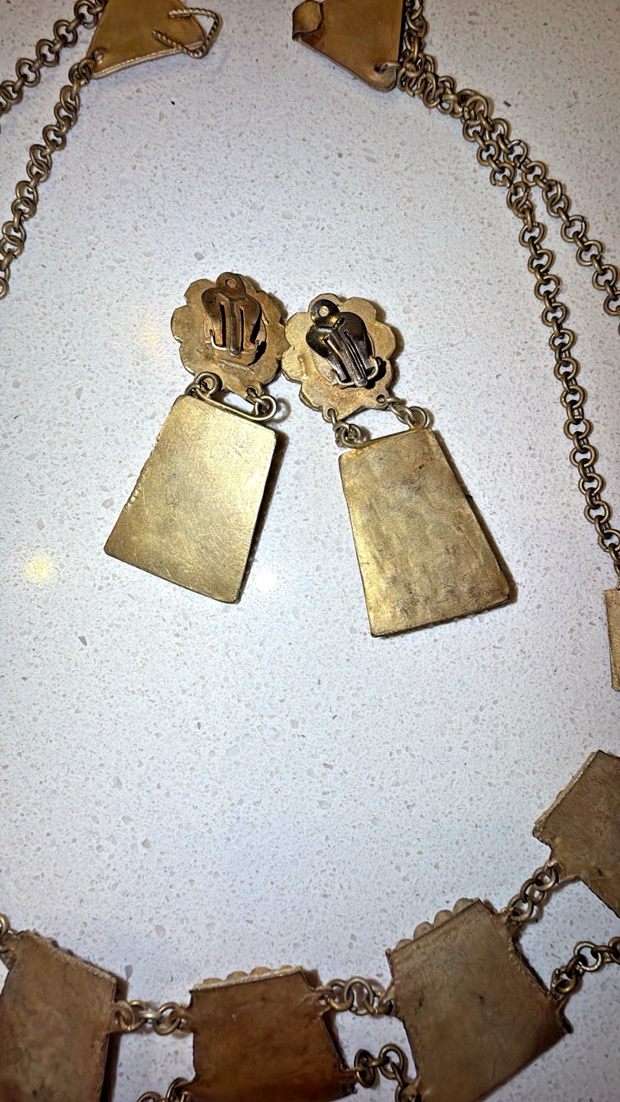 Coral & Turquoise Nepal Brass Tibetan Jewelry 3 piece Set ANTIQUE