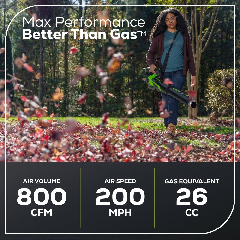 Greenworks 80V 800CFM Leaf Blower w/ 4Ah Battery 2A Charger & Shoulder Strap