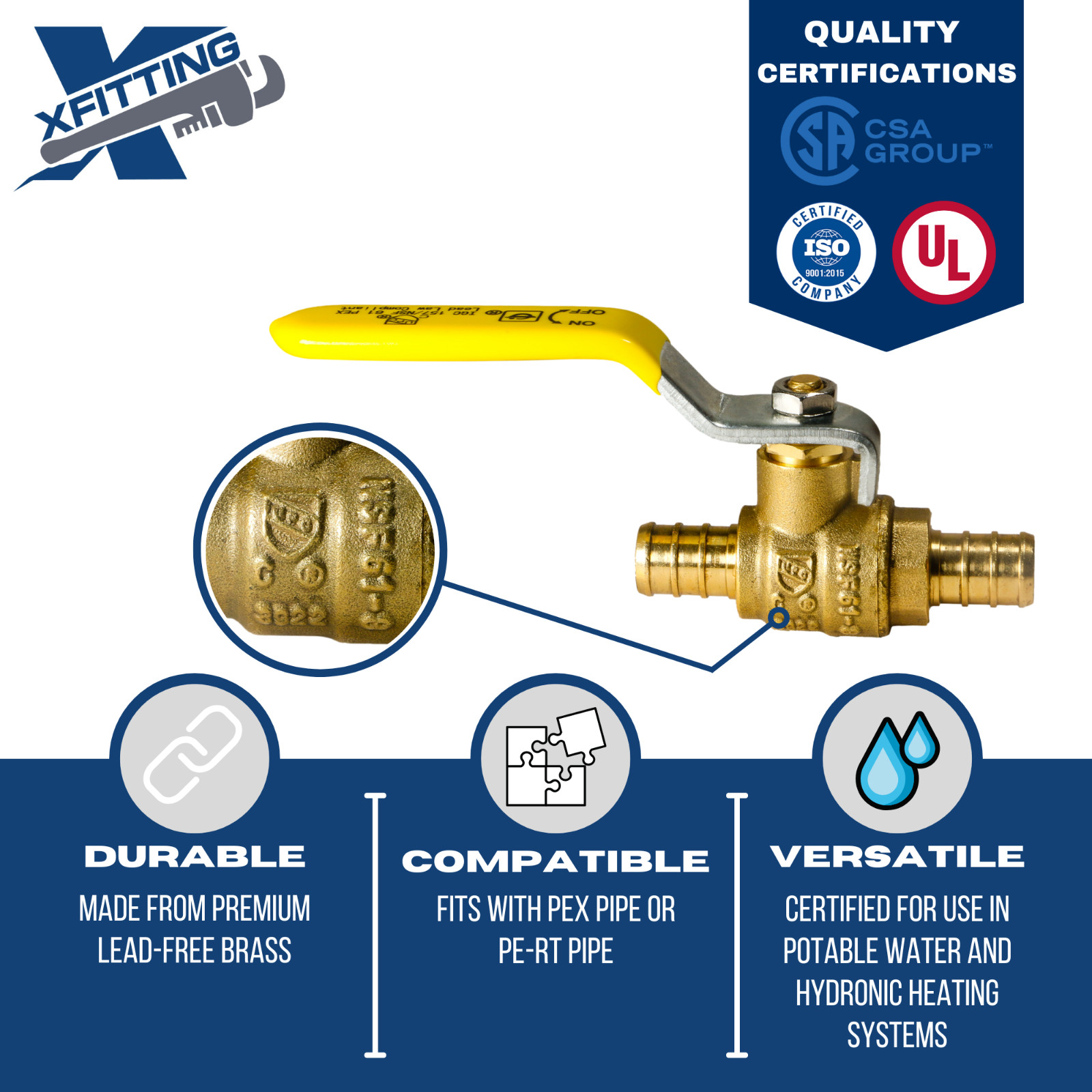 10 PIECES 1/2" PEX BRASS SHUT OFF BALL VALVE FULL PORT (LEAD-FREE)