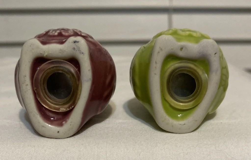 Owl Salt & Pepper Shakers Ceramic Boho Reto Green & Maroon .75 Inches