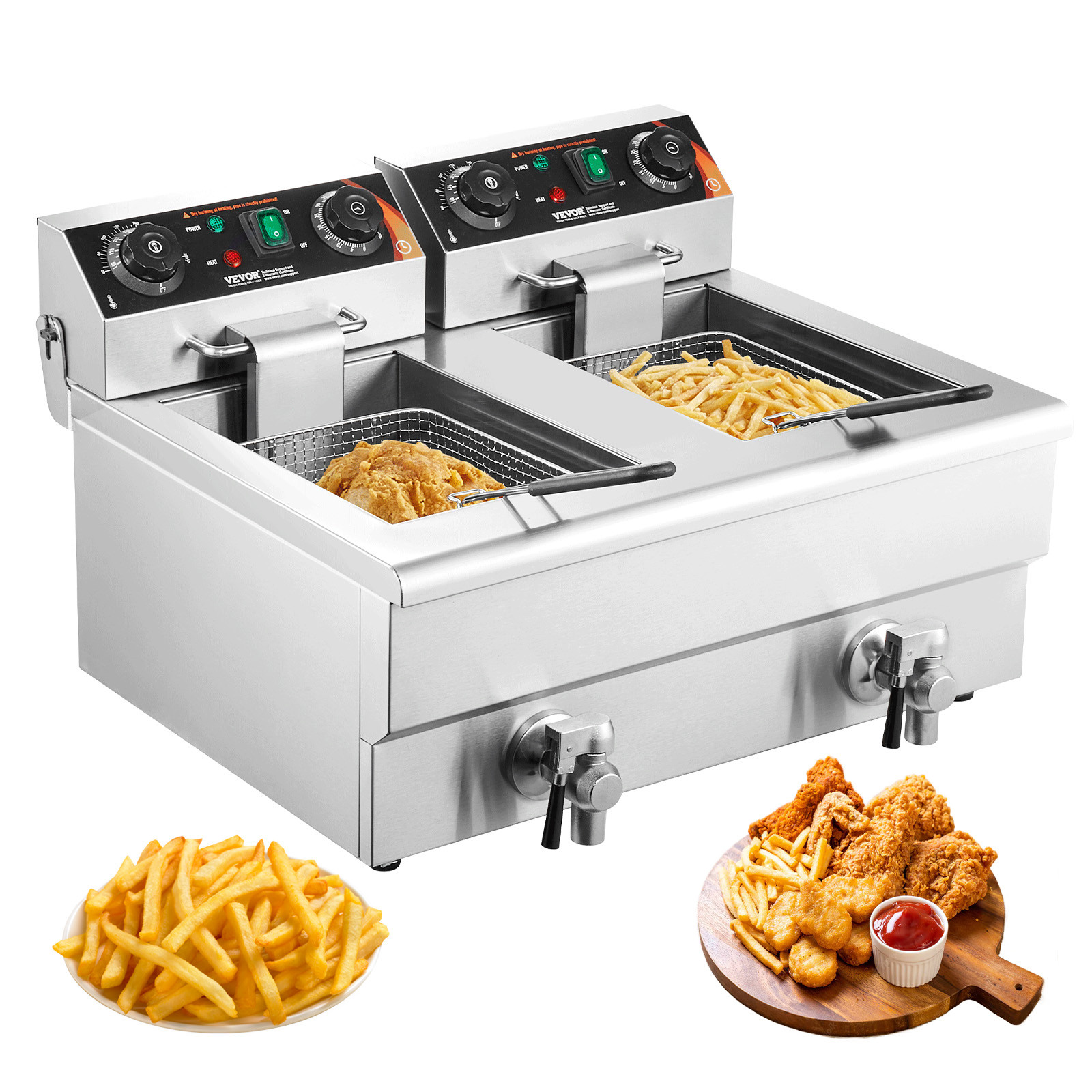VEVOR Commercial Electric Deep Fryer Countertop Fryer 3000W Dual Tank 2x11Qt/11L