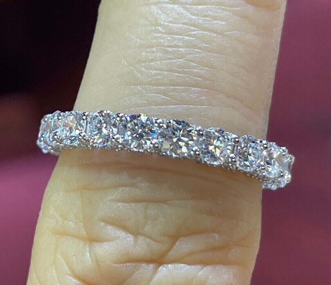 2.00 Ct Round Diamond Lab Created Eternity Wedding Band 14K White Gold Plated