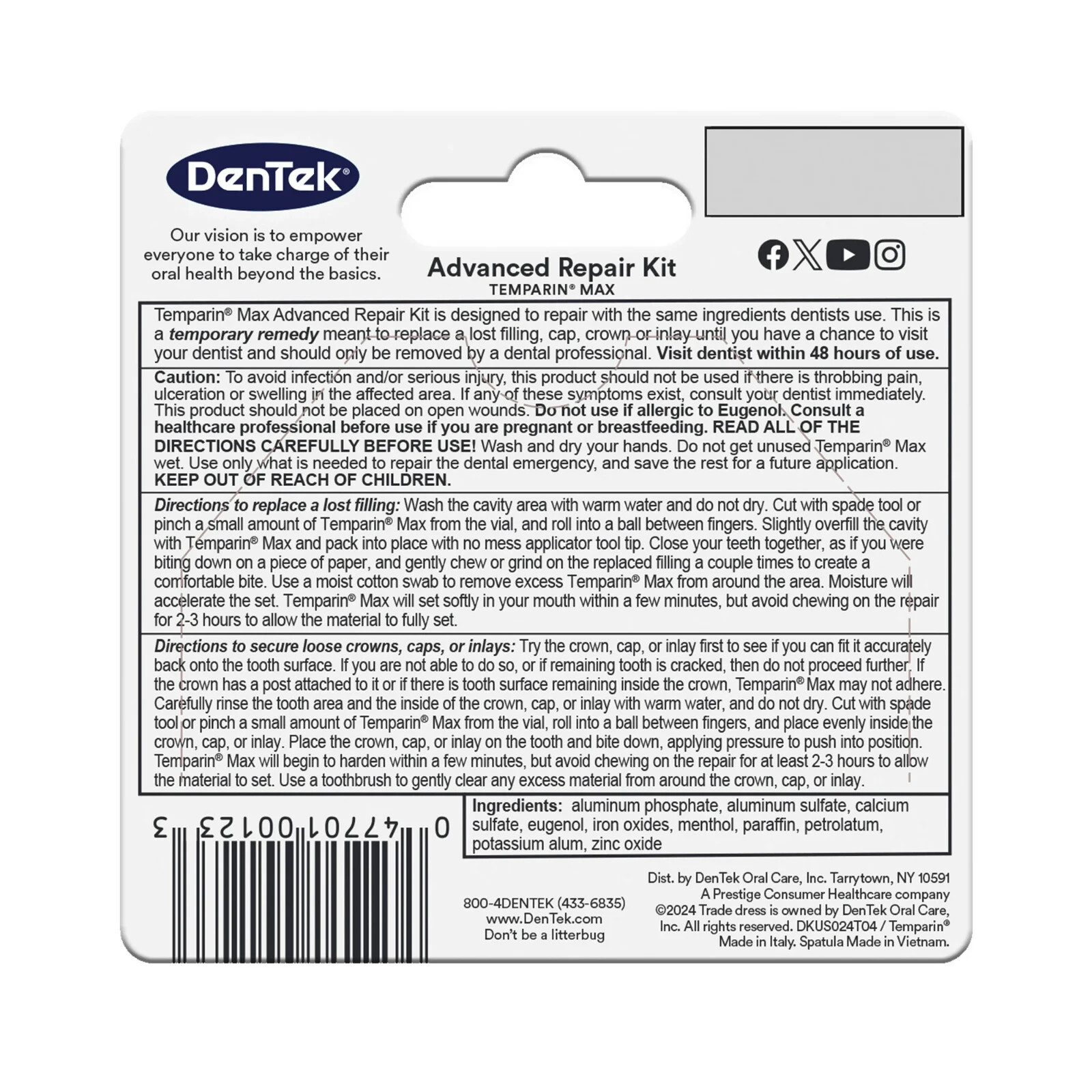 Dentek Temparin Max Advanced Dental Repair Kit, 13+ Repairs - Free Shipping