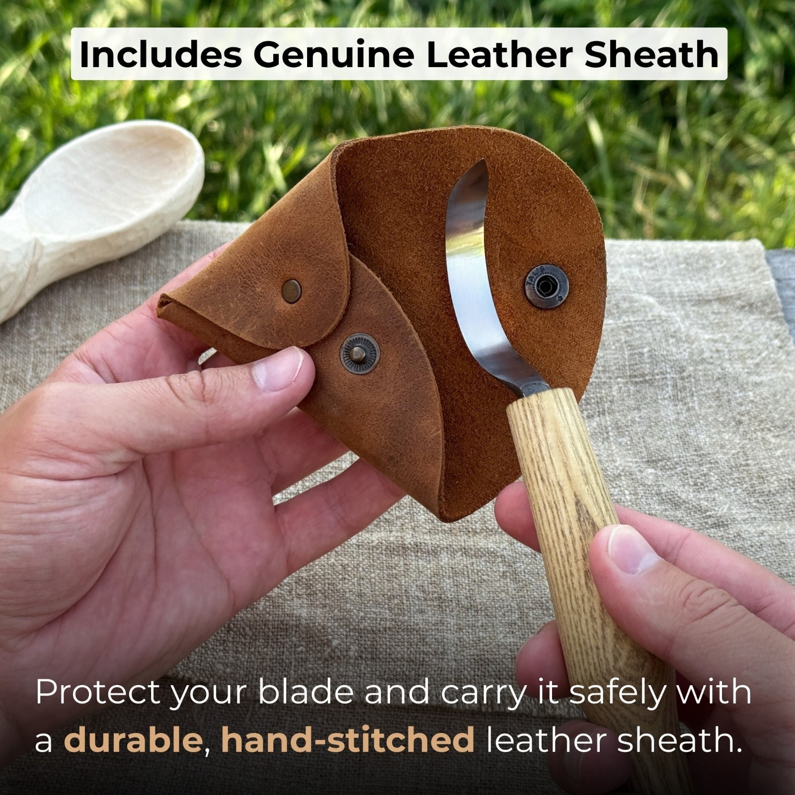 Long Hook Carving Knife 2.36'' Blade For Bowls Spoons Carbon Steel Ash Handle