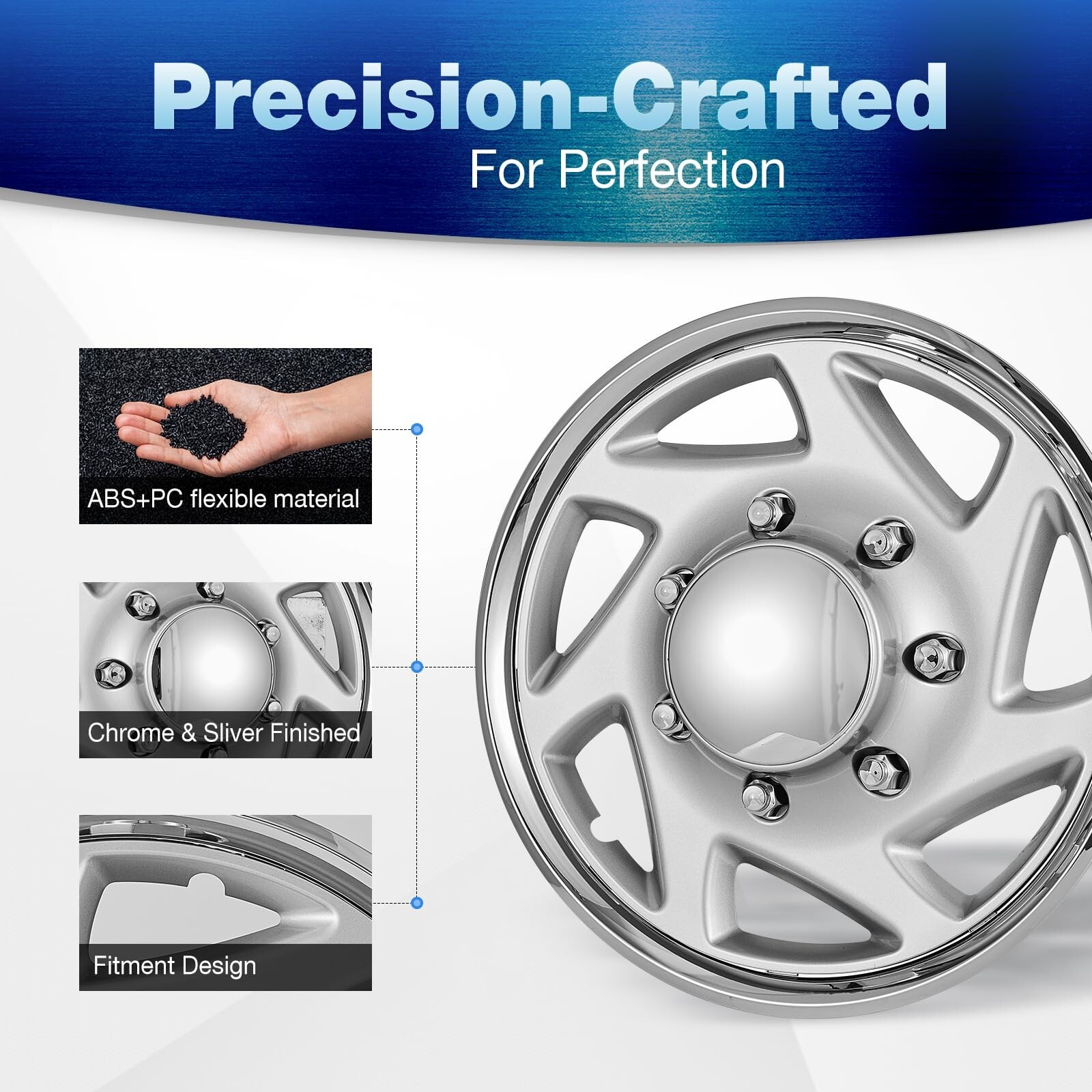 Wheels Hubcaps for 1992-2014 Ford E150 E250 E350 Van; Silver Chrome wheel covers