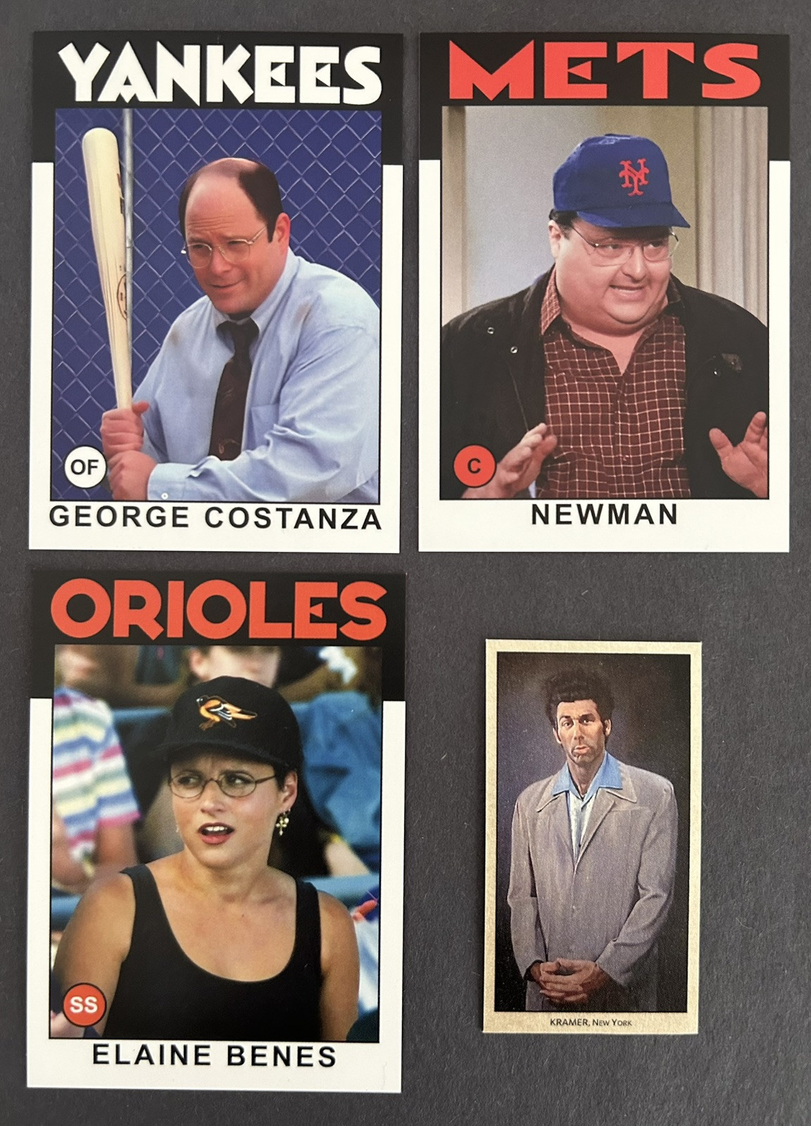 (4) SEINFELD George Costanza, Newman, Elaine & Kramer Custom Trading Cards Gift