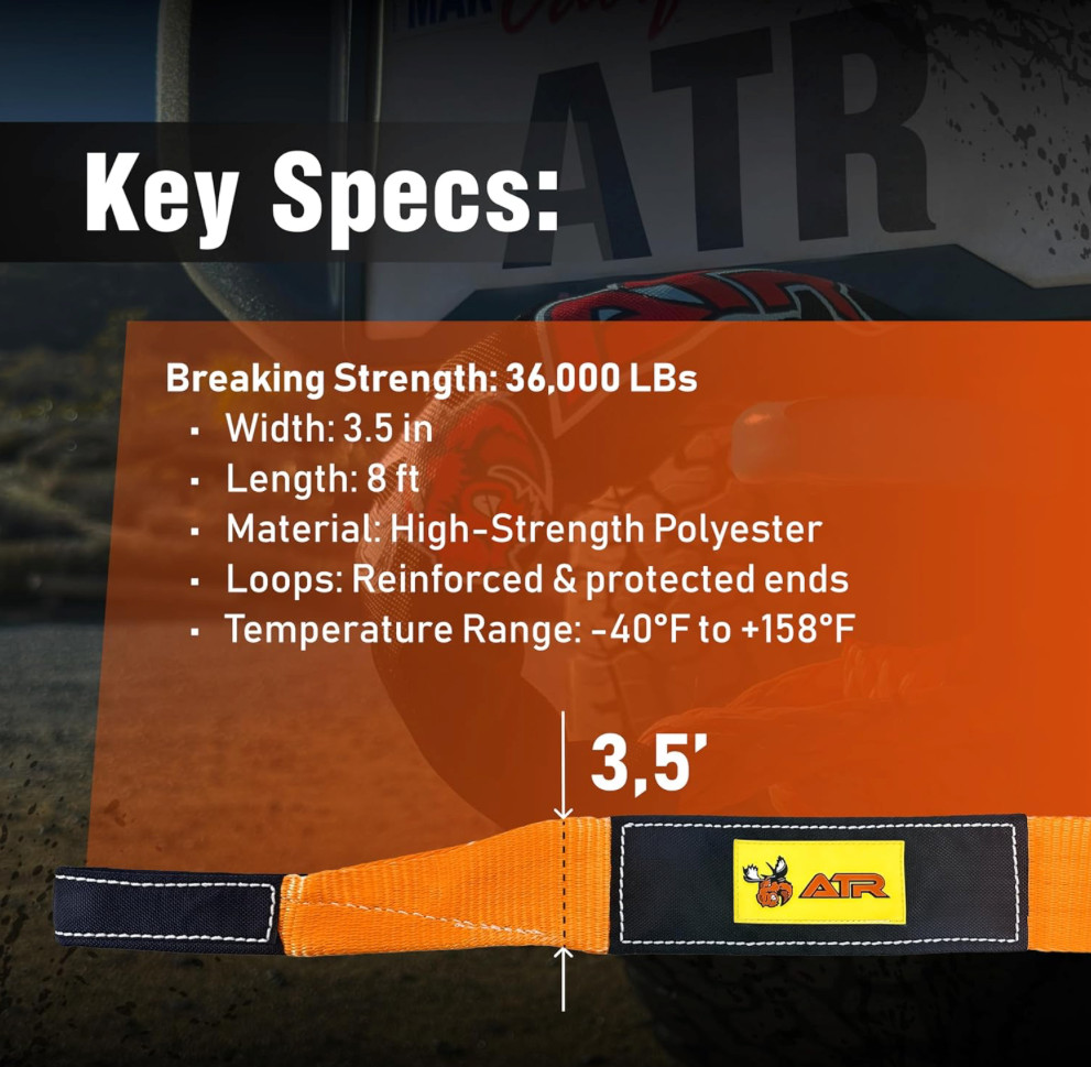 ATR Tree Saver Strap 3.5" x 8ft – 36,000 lbs Break Strength, Heavy Duty Strap