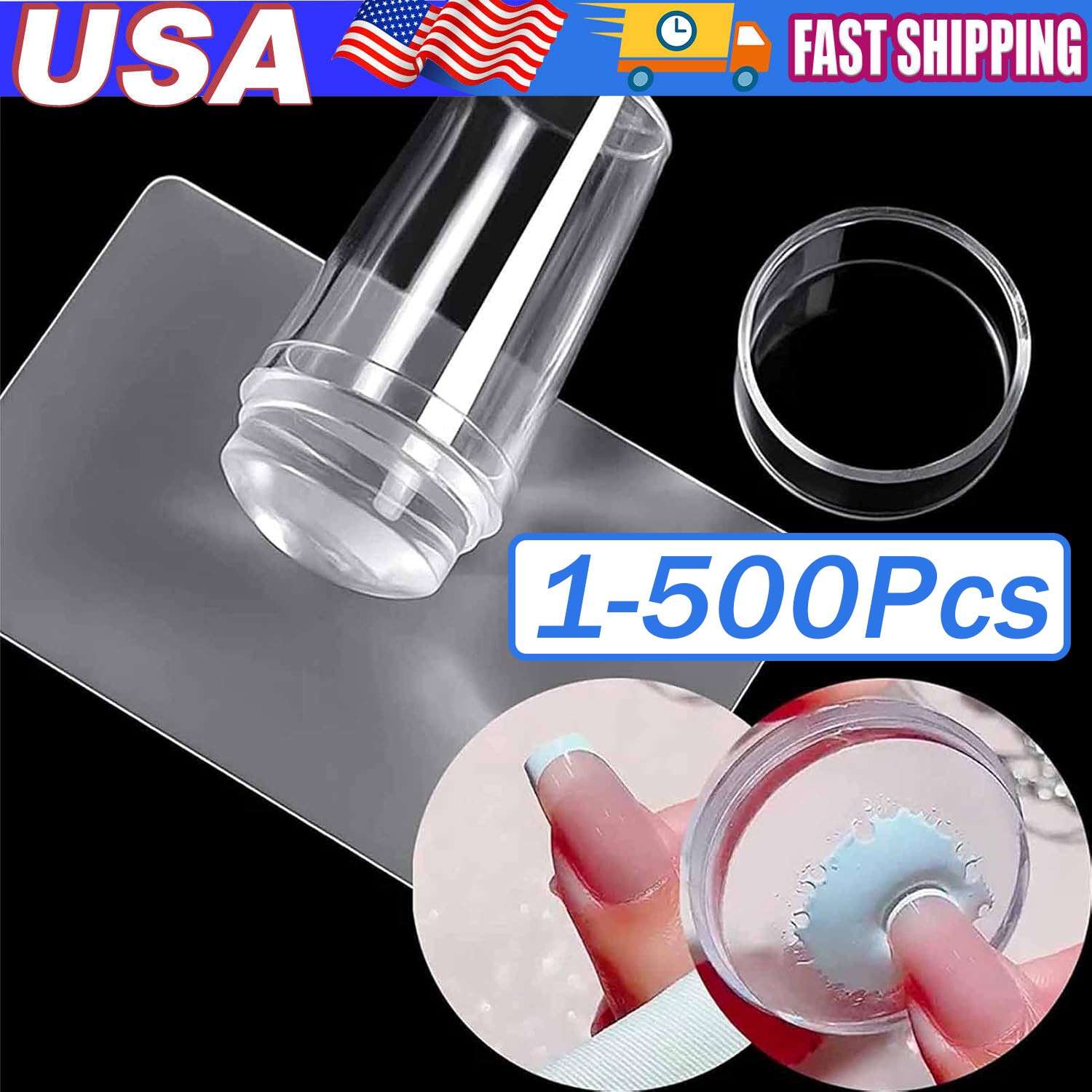 Silicone Head Nail Stamp Set with Scraper French Nail Art Template DIY Tool Lot