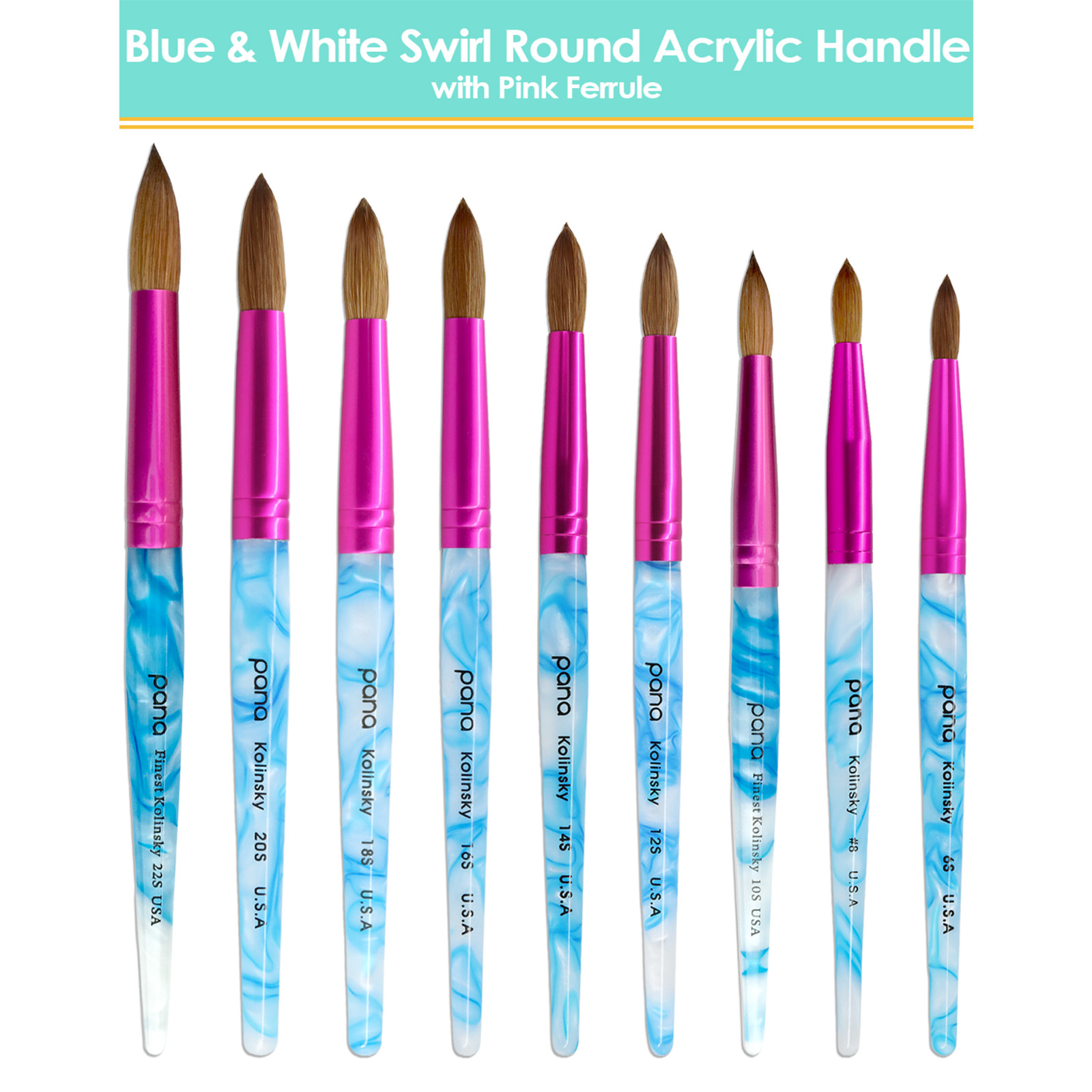 USA #1 Famous PANA Top Quality Kolinsky Acrylic Round Nail Brush Size 6 to 22