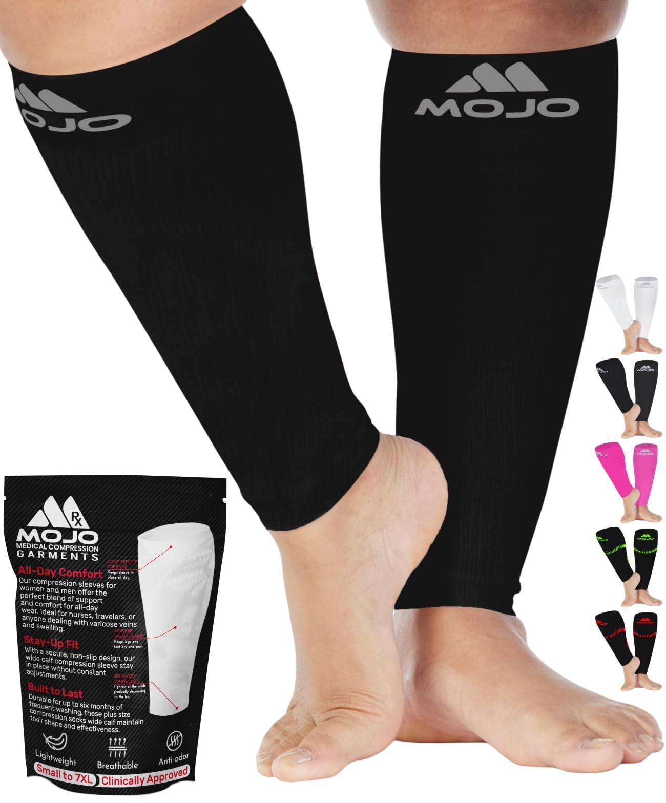 Mojo - Compression Socks Footless for Women and Men 20-30mmHg 3X-Large, Black