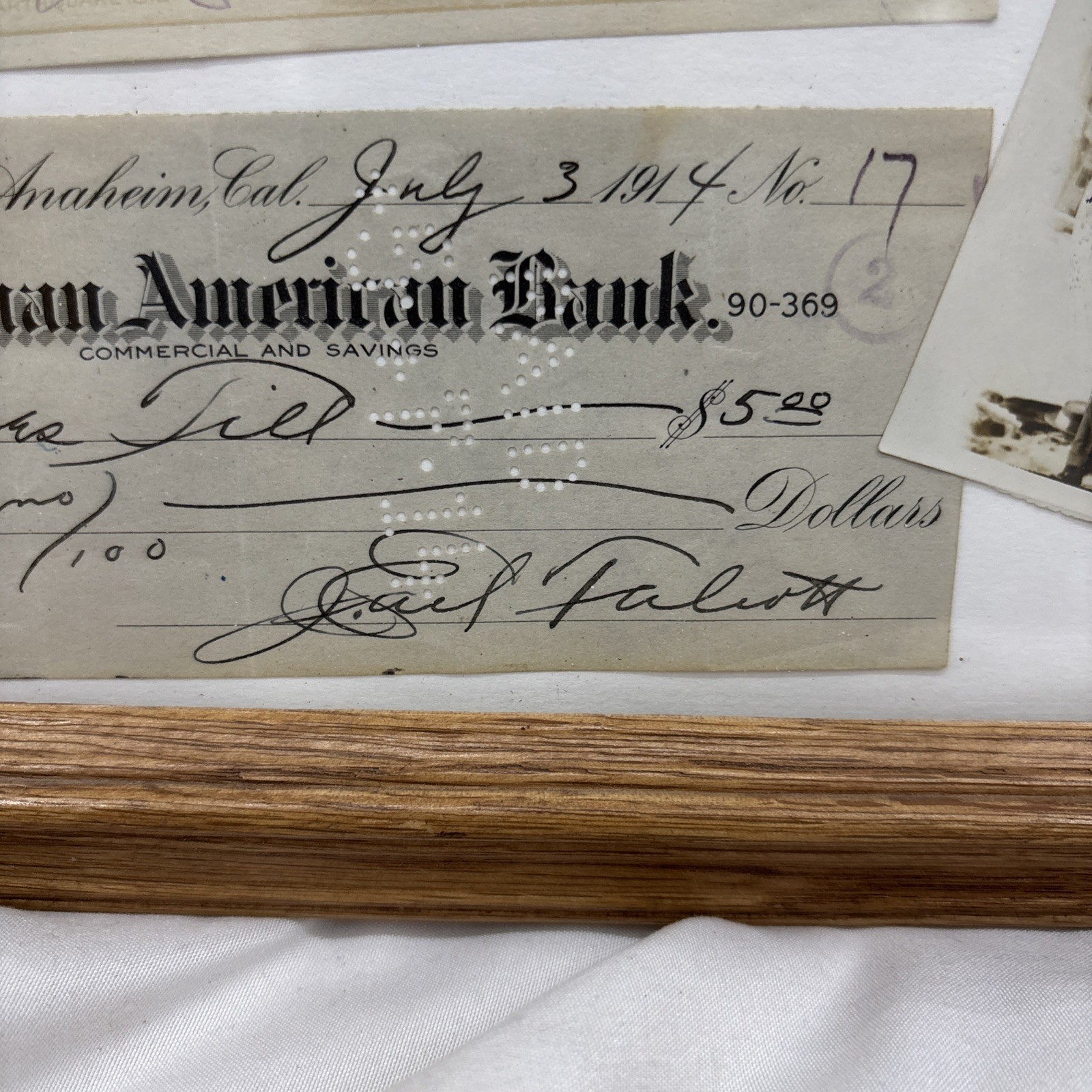 Original 1909-1929 J. Earl Talbots Signed Checks Framed with Photos Lot Of 8