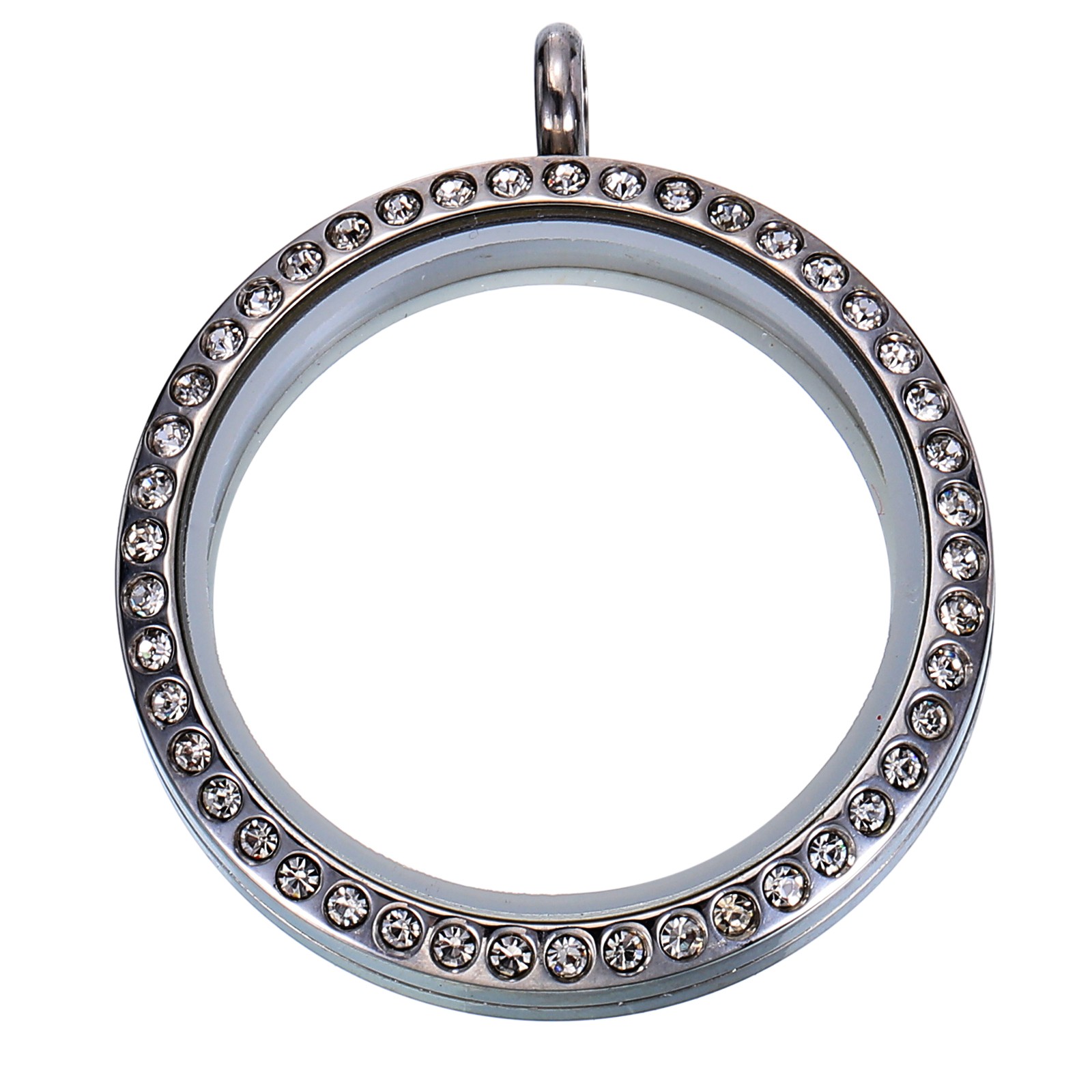 Living Floating Memory Locket 28mm Stainless Steel Round Glass Locket Silver